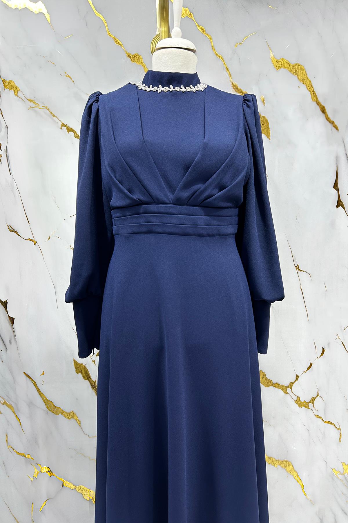 Tesettür Katre Krep Abiye LacivertLP6191