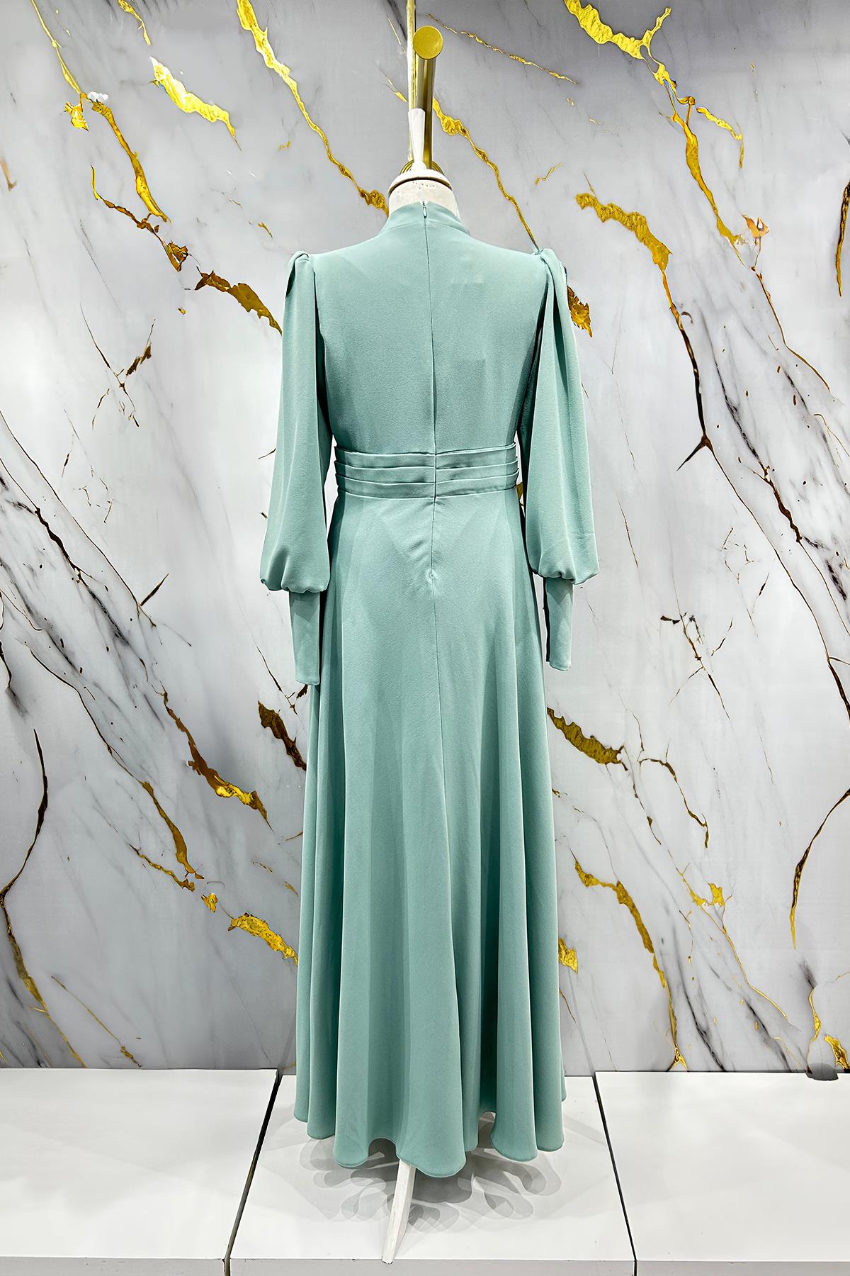 Tesettür Katre Krep Abiye Mint YeşiliLP6191