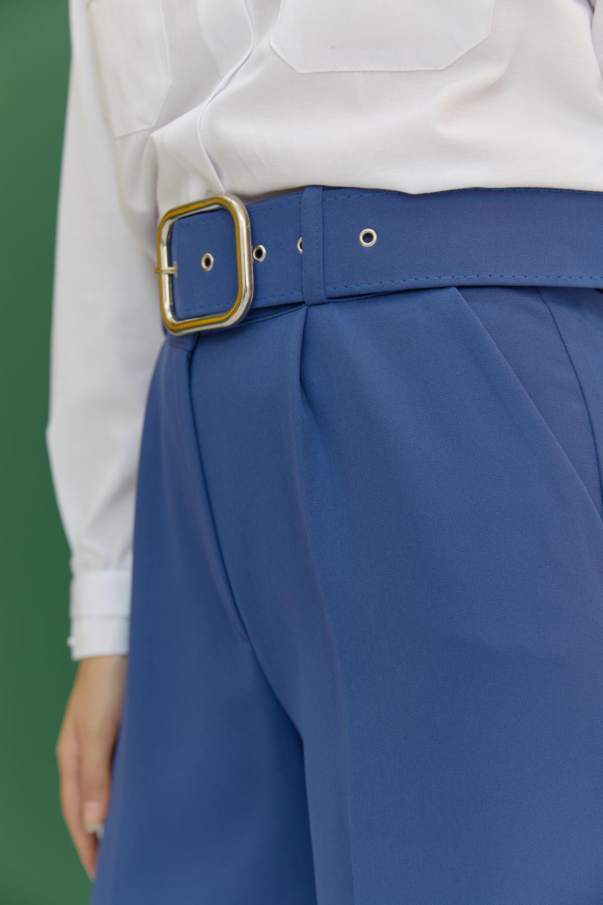 Tesettür Kemerli Pileli Pantolon IndigoHM1842