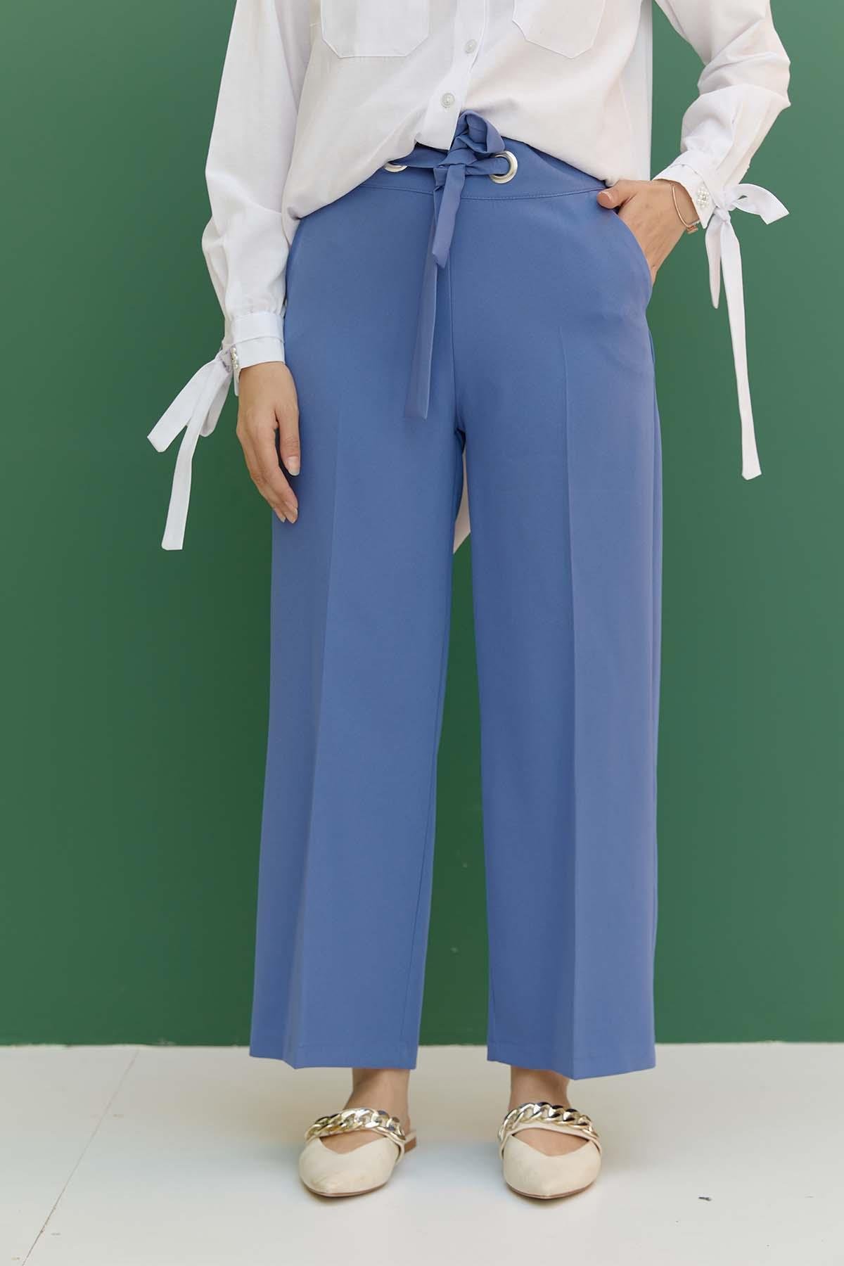 Tesettür Kuşgözü Detaylı Cepli Pantolon IndigoHM1843