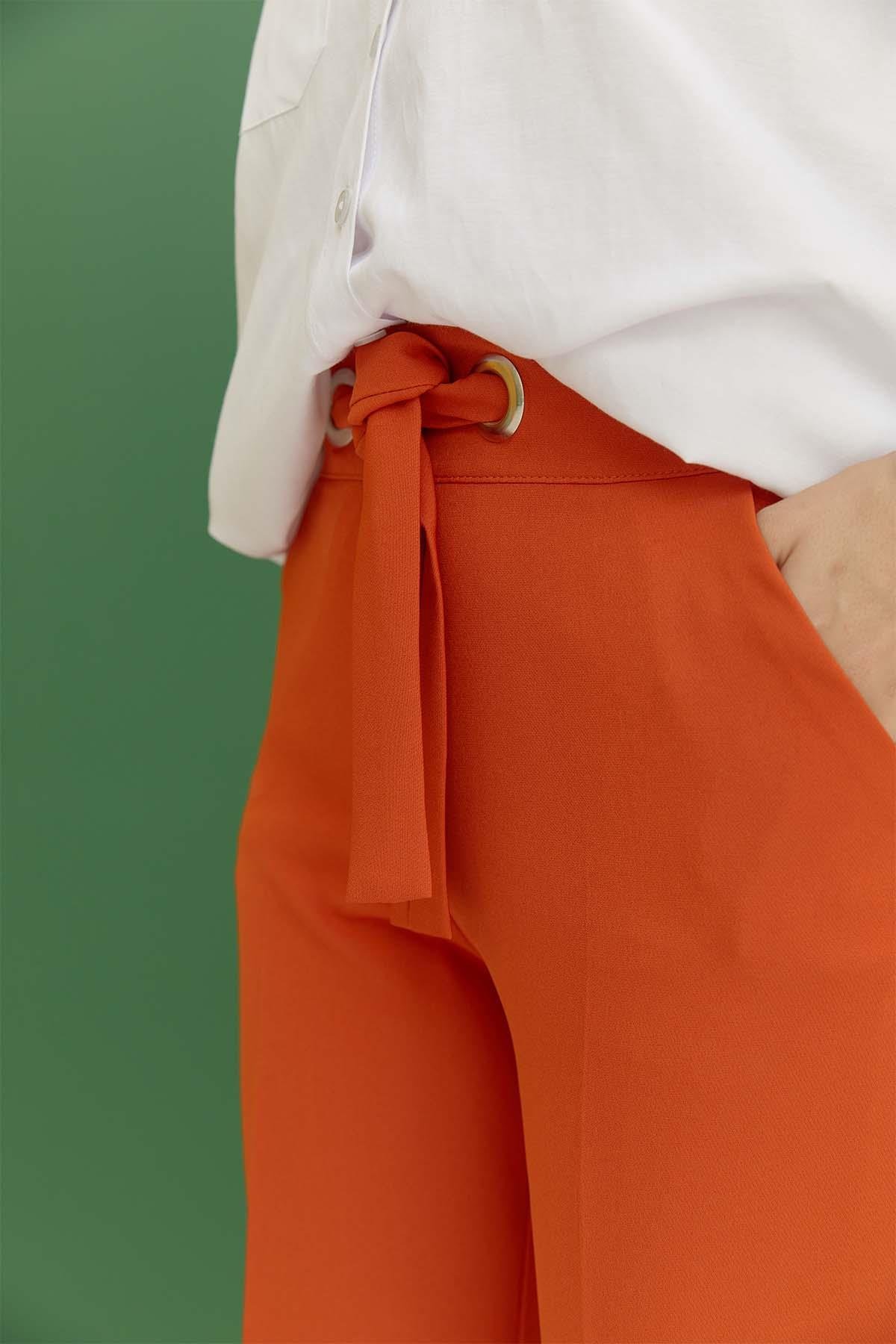 Tesettür Kuşgözü Detaylı Cepli Pantolon OranjHM1843