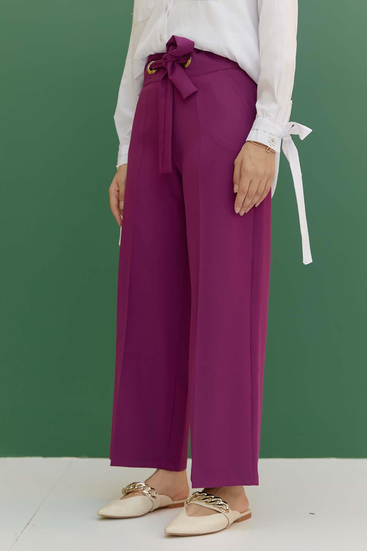 Tesettür Kuşgözü Detaylı Cepli Pantolon MürdümHM1843