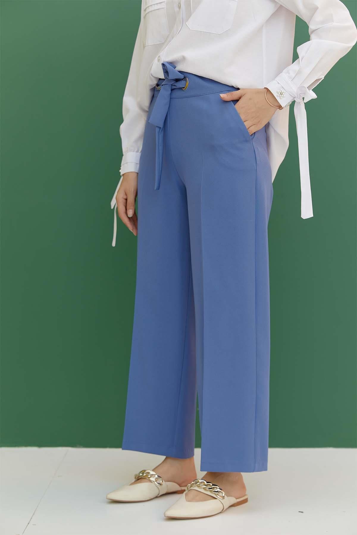 Tesettür Kuşgözü Detaylı Cepli Pantolon IndigoHM1843