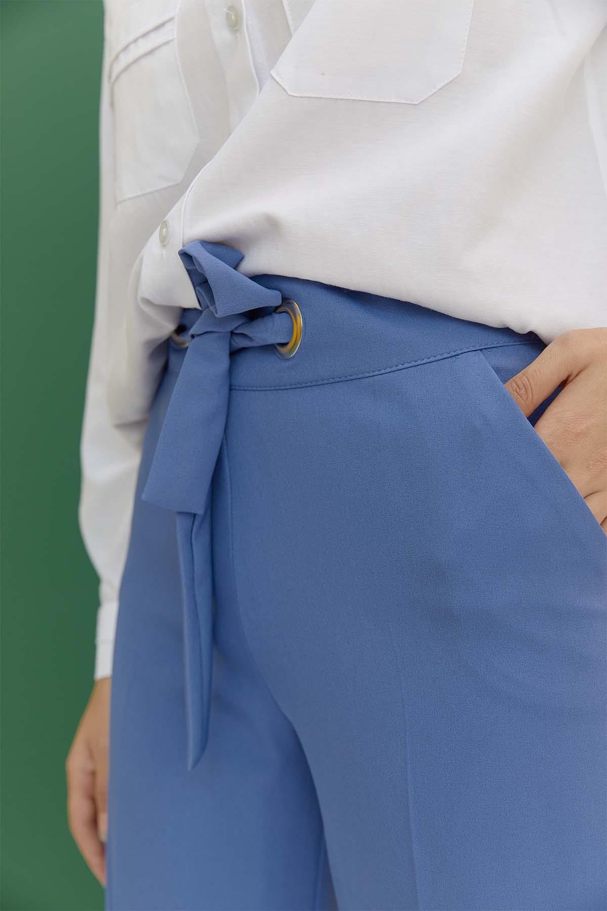 Tesettür Kuşgözü Detaylı Cepli Pantolon IndigoHM1843