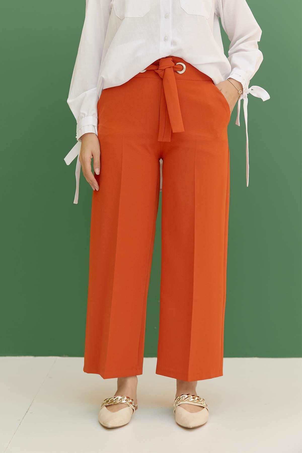 Tesettür Kuşgözü Detaylı Cepli Pantolon OranjHM1843