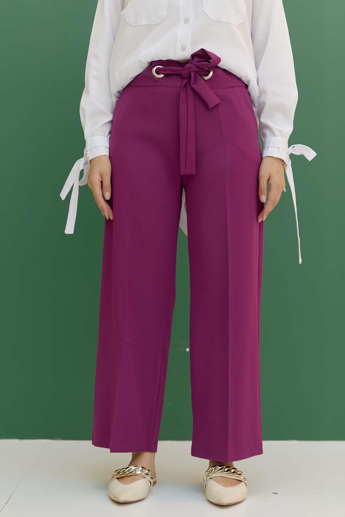 Tesettür Kuşgözü Detaylı Cepli Pantolon MürdümHM1843