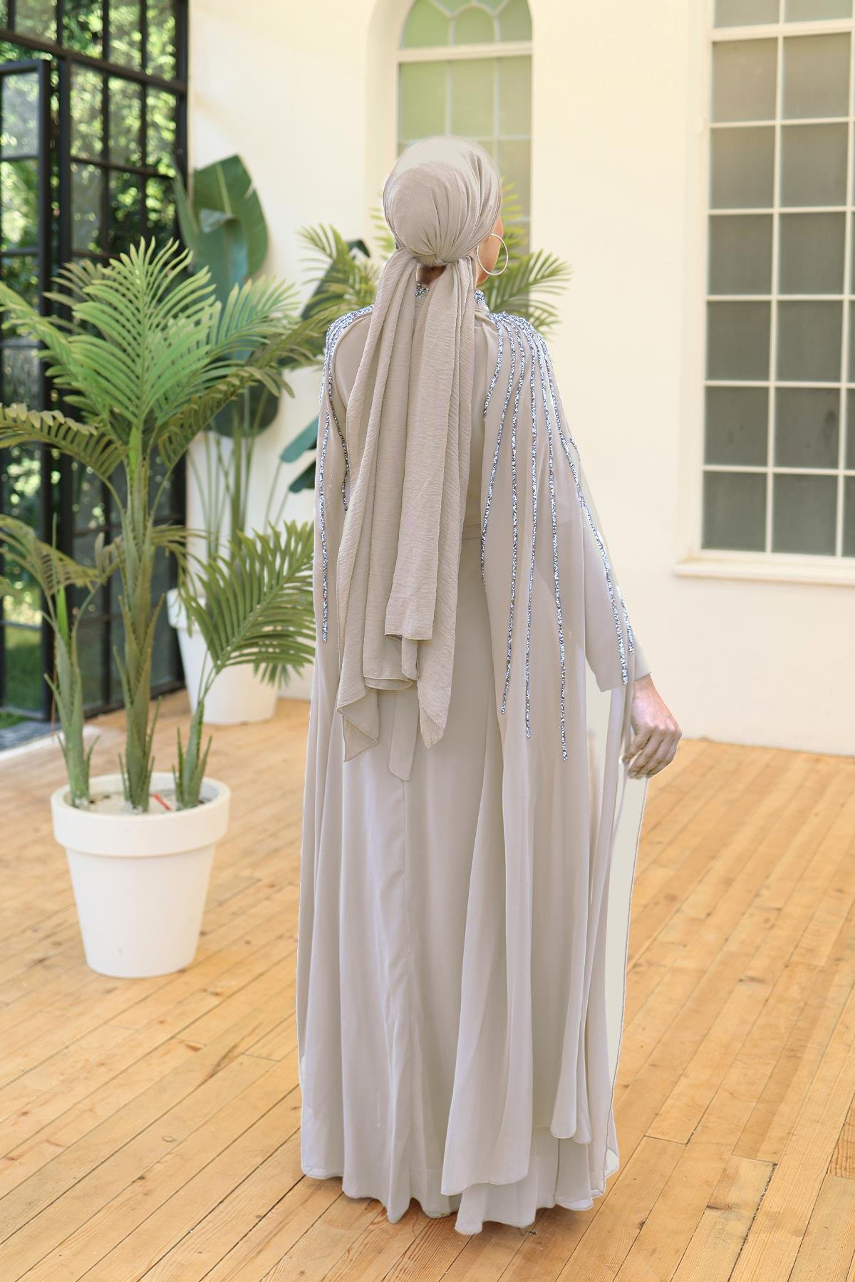 Tesettür Laren Şifon Abiye BejLP6088