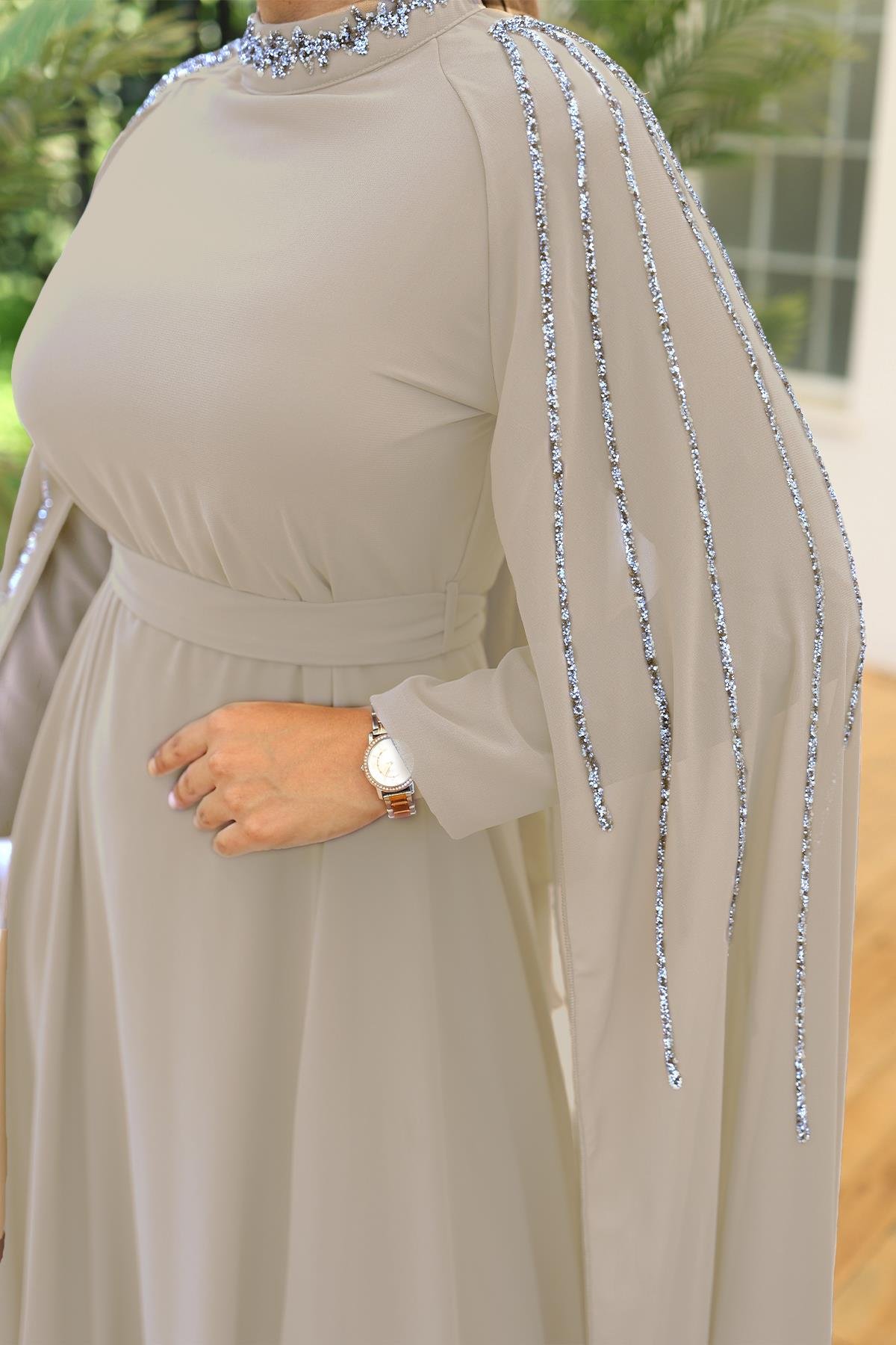 Tesettür Laren Şifon Abiye BejLP6088