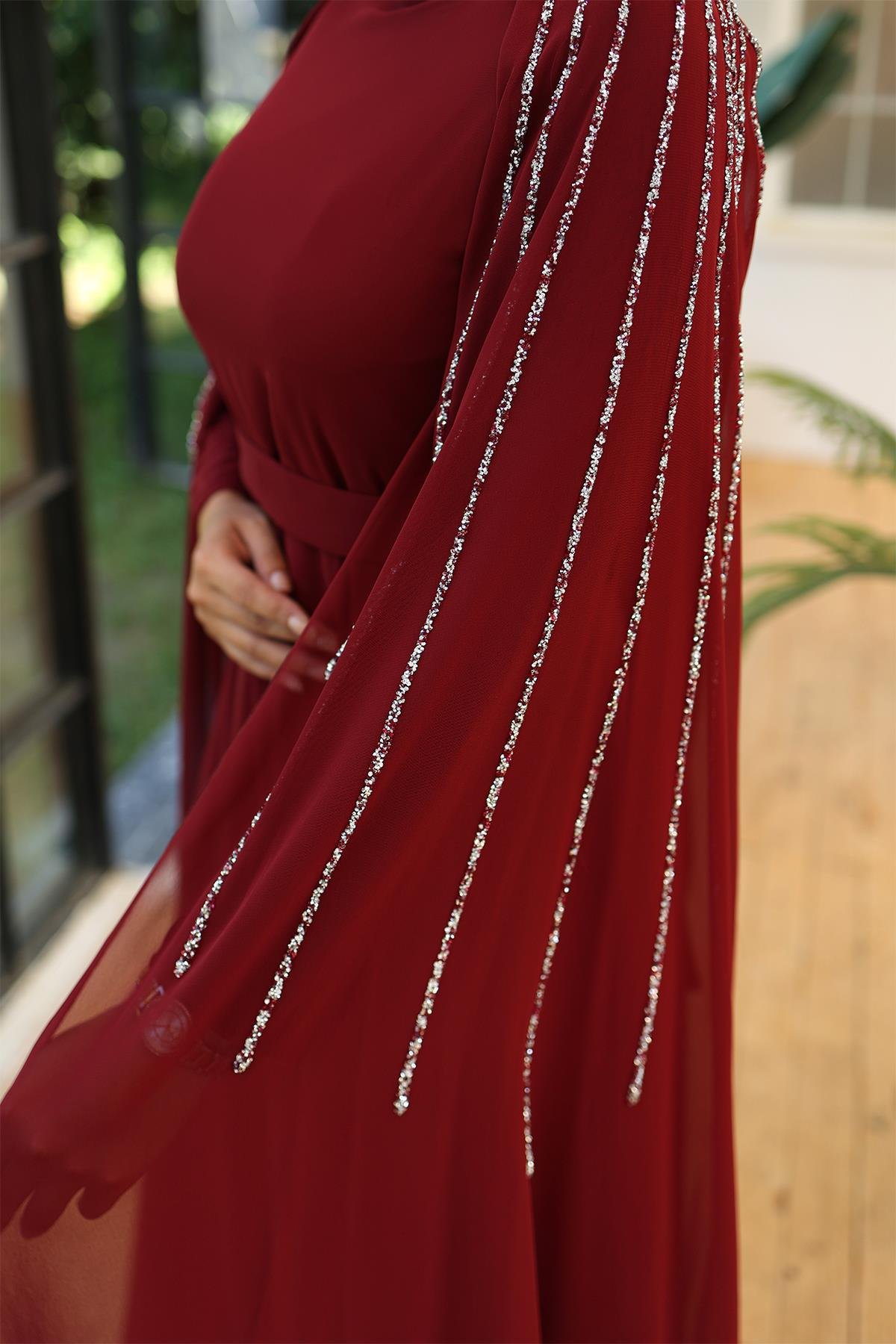 Tesettür Laren Şifon Abiye BordoLP6088