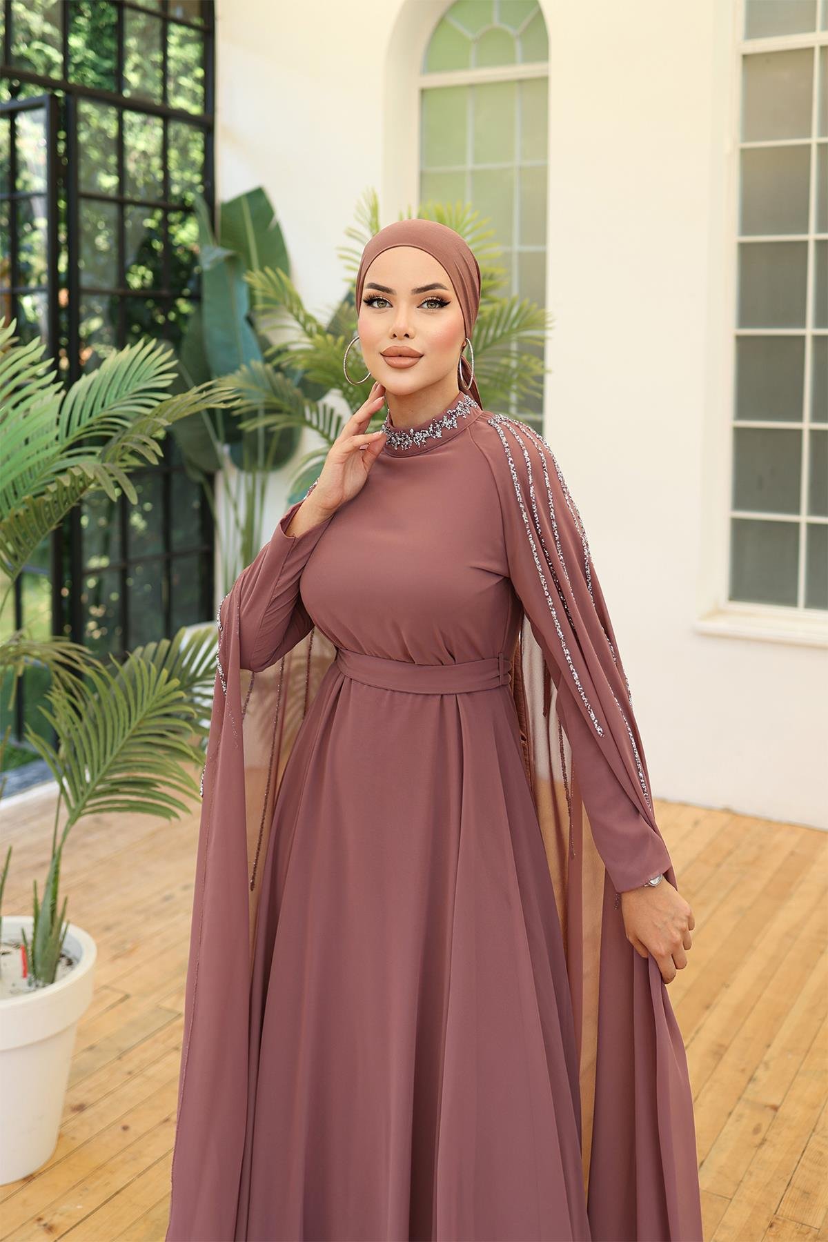 Tesettür Laren Şifon Abiye GülLP6088