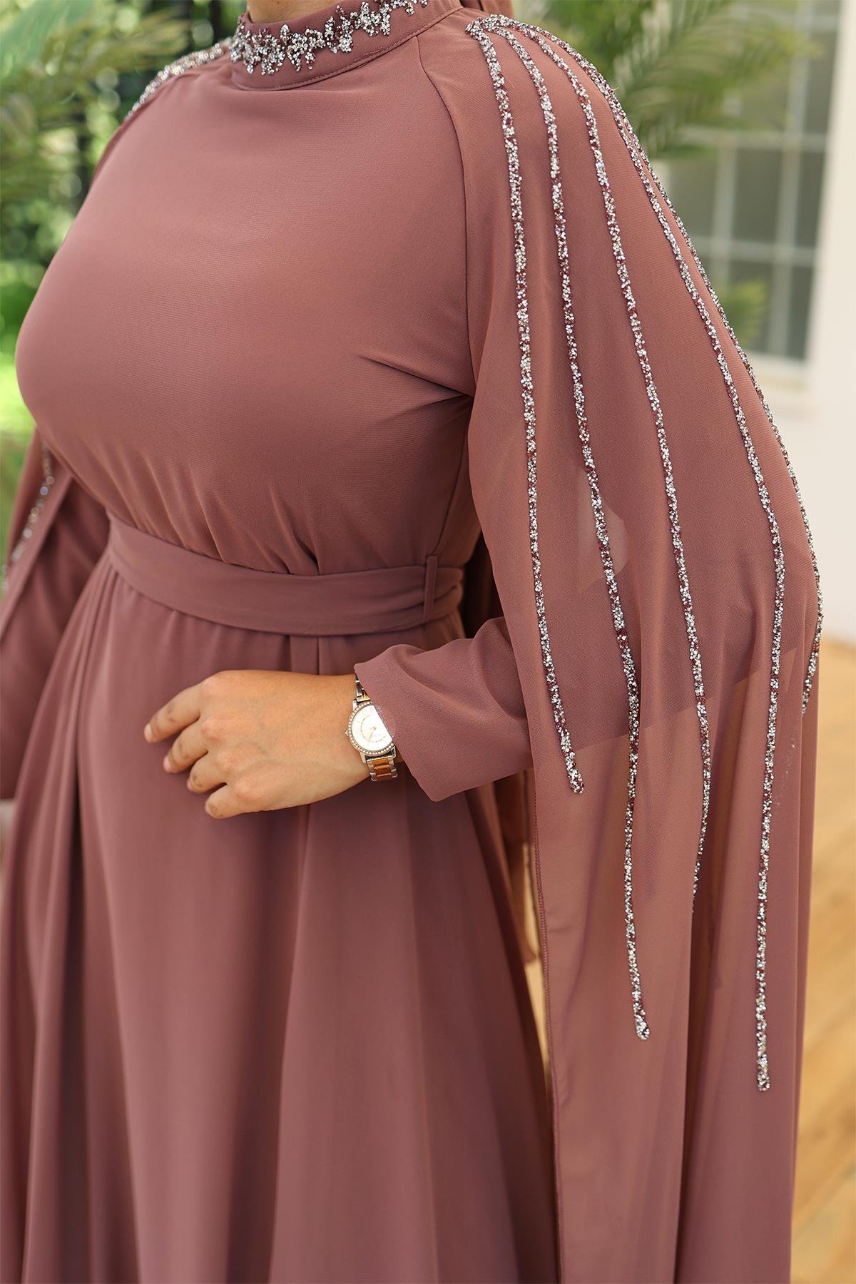 Tesettür Laren Şifon Abiye GülLP6088