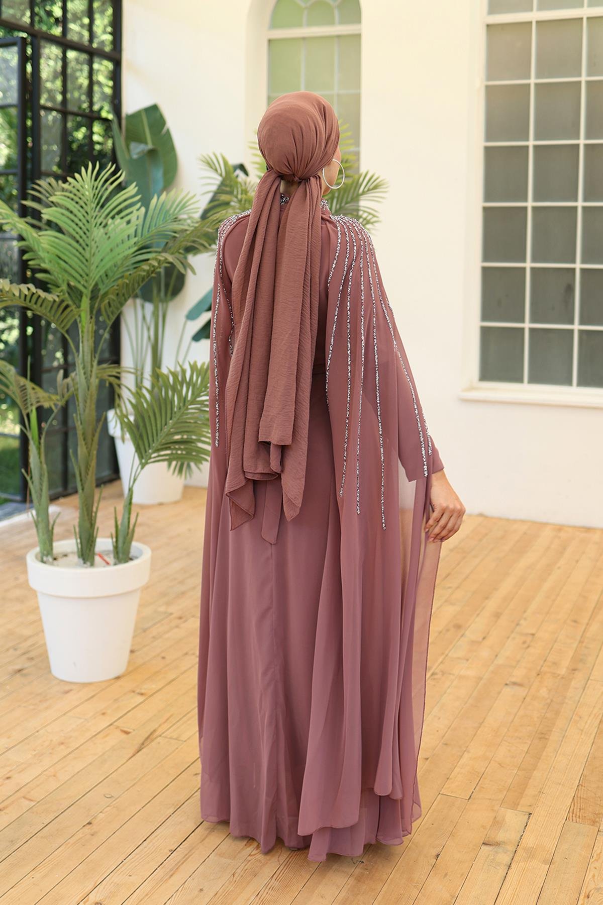 Tesettür Laren Şifon Abiye GülLP6088