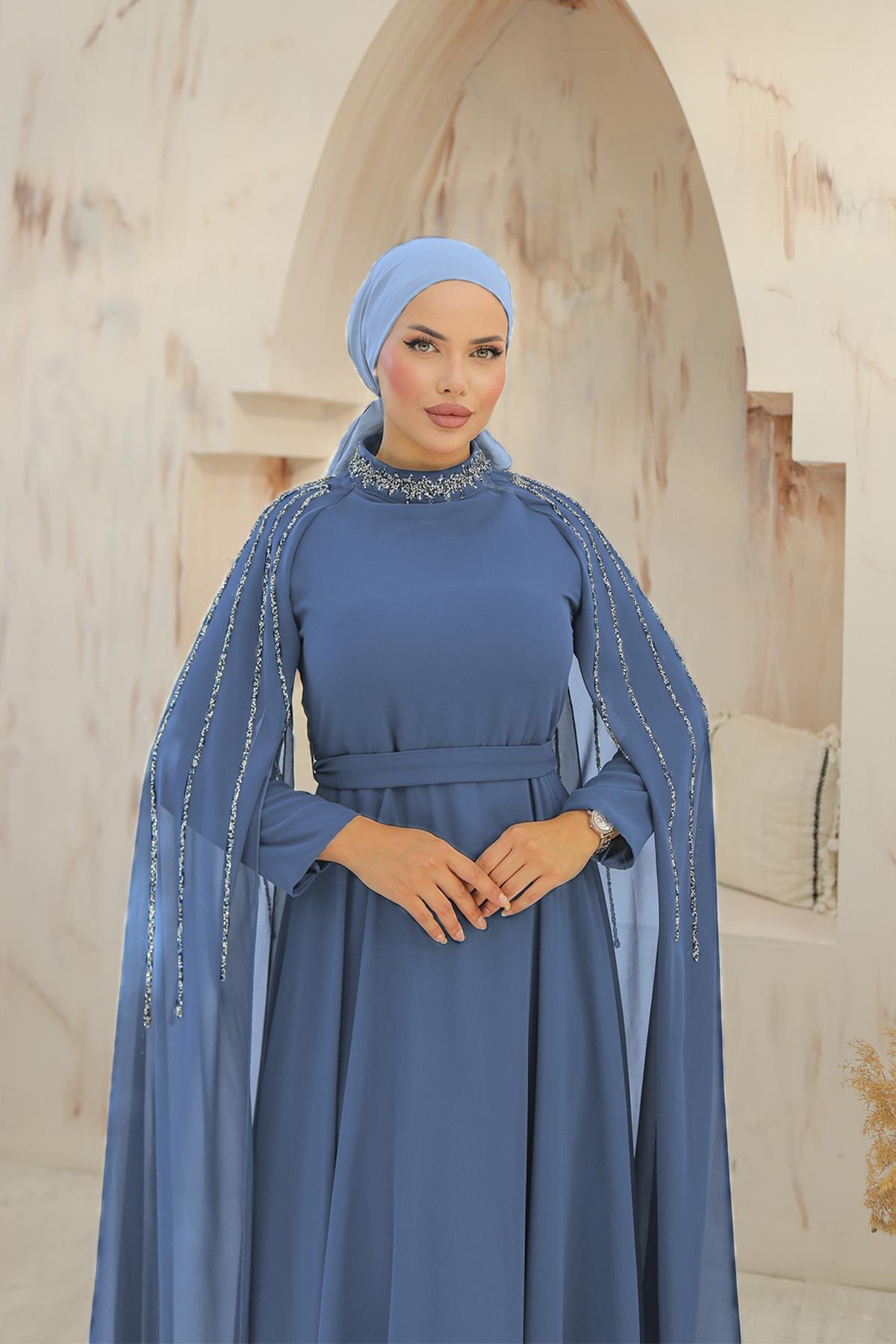 Tesettür Laren Şifon Abiye IndigoLP6088