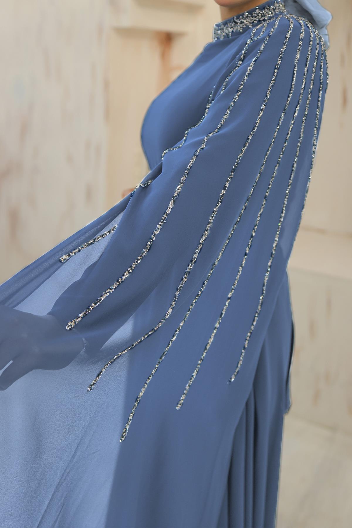 Tesettür Laren Şifon Abiye IndigoLP6088