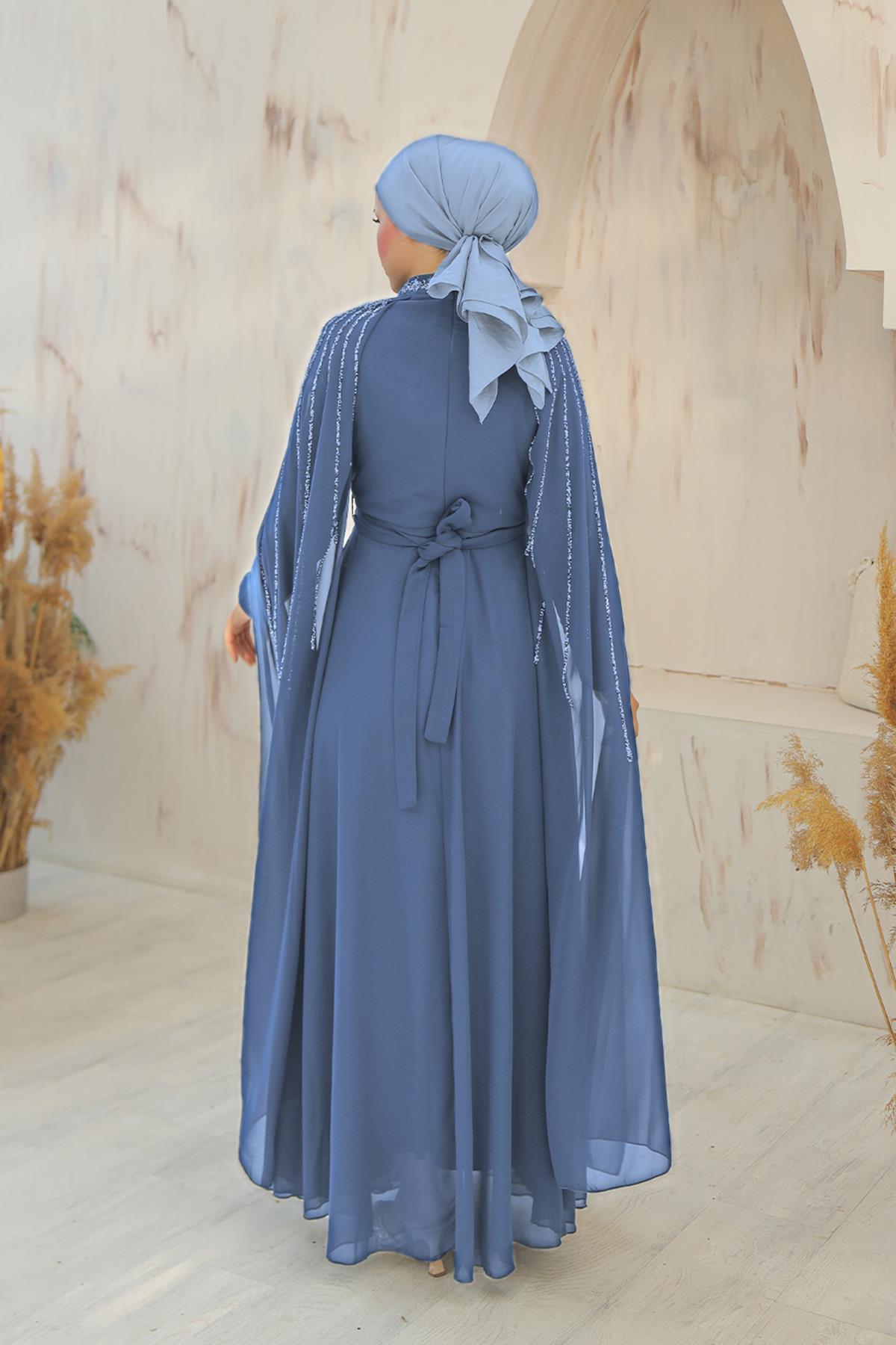 Tesettür Laren Şifon Abiye IndigoLP6088