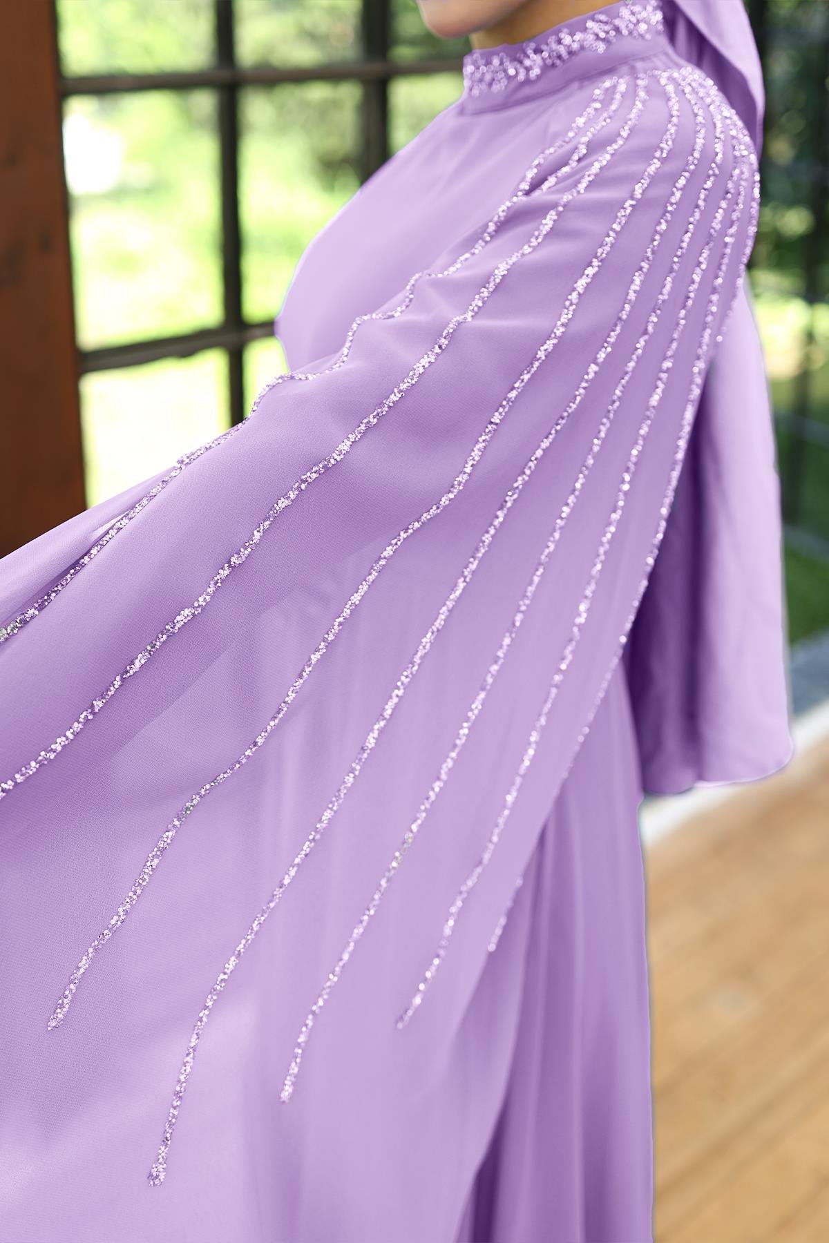 Tesettür Laren Şifon Abiye LilaLP6088