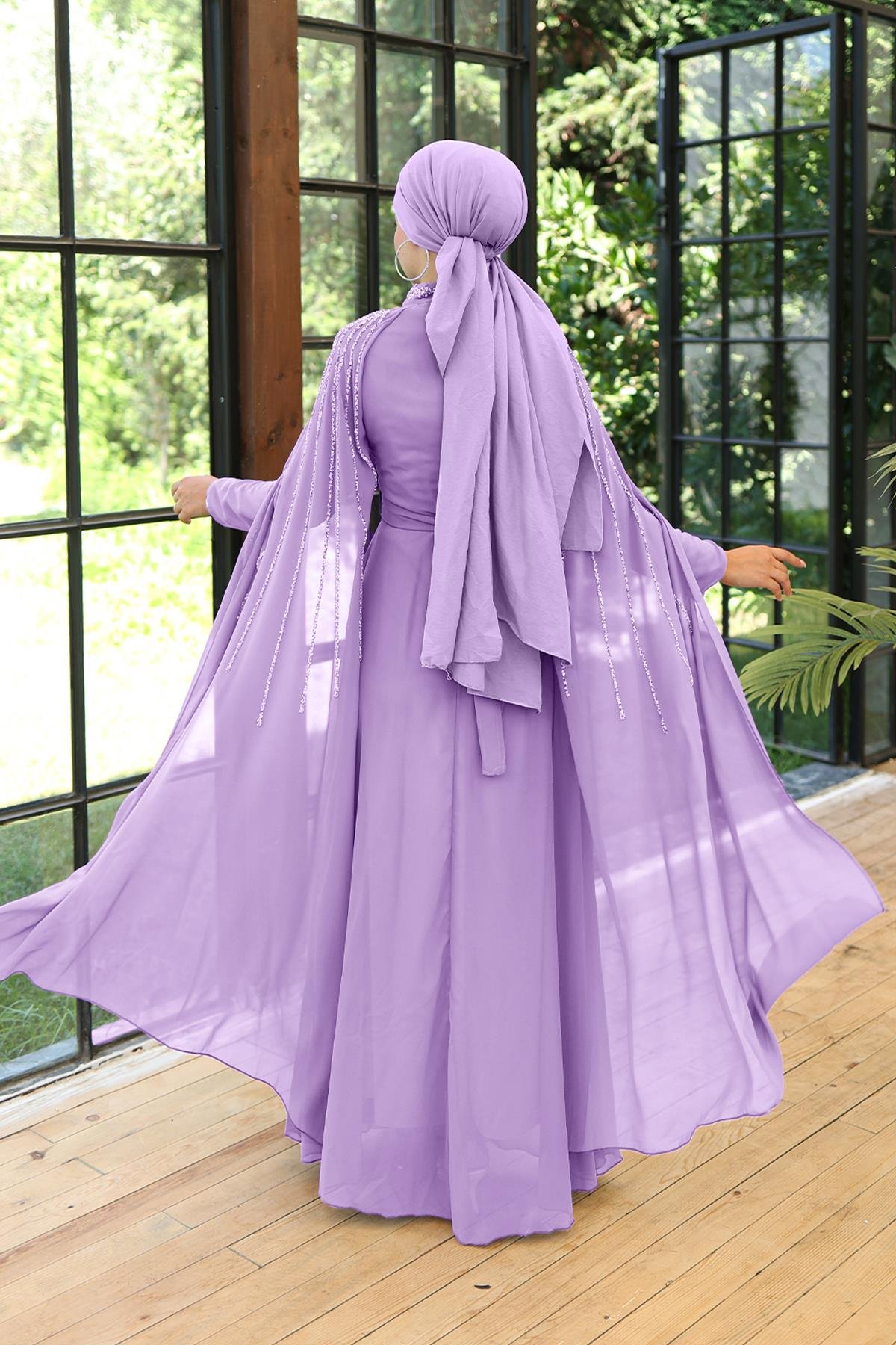Tesettür Laren Şifon Abiye LilaLP6088