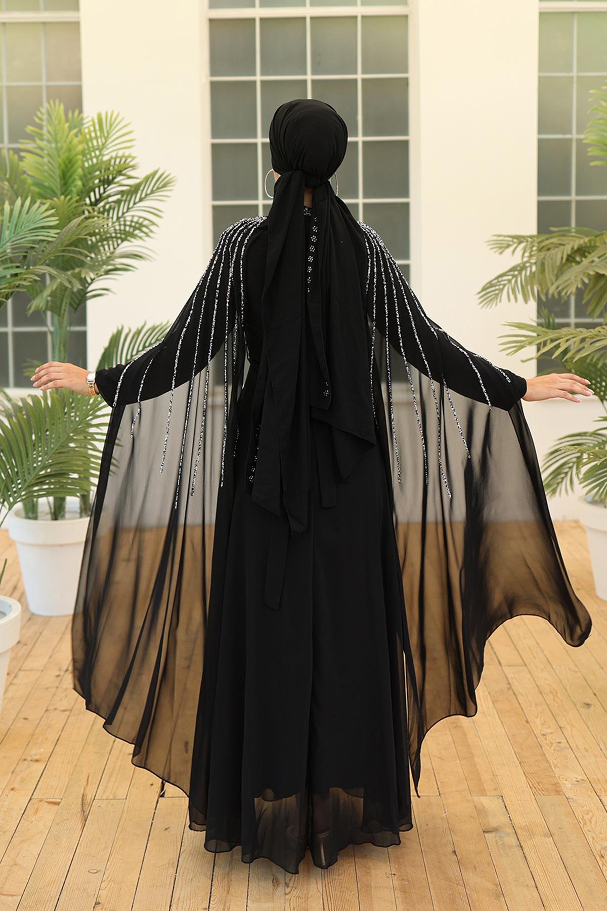 Tesettür Laren Şifon Abiye SiyahLP6088