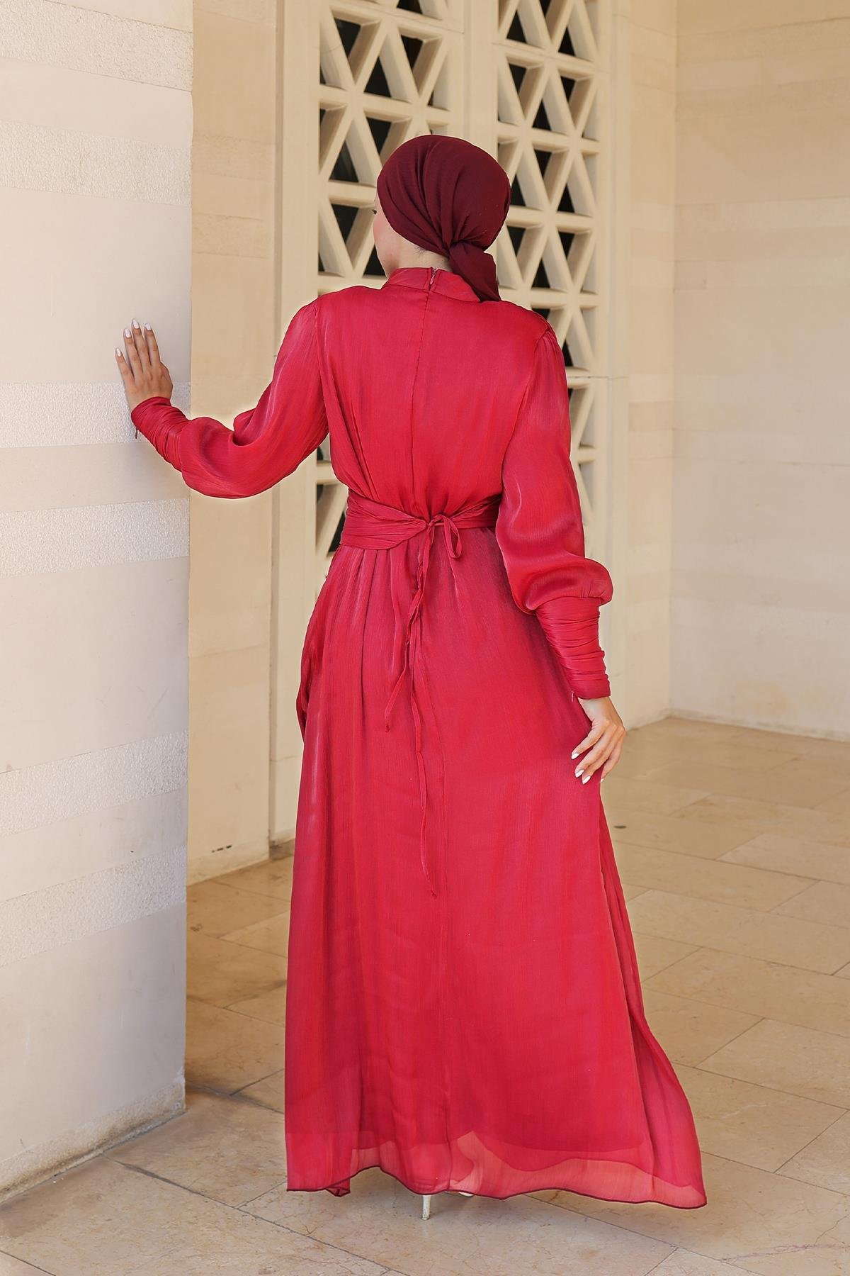 Tesettür Liya Işıltı Abiye BordoLP6086