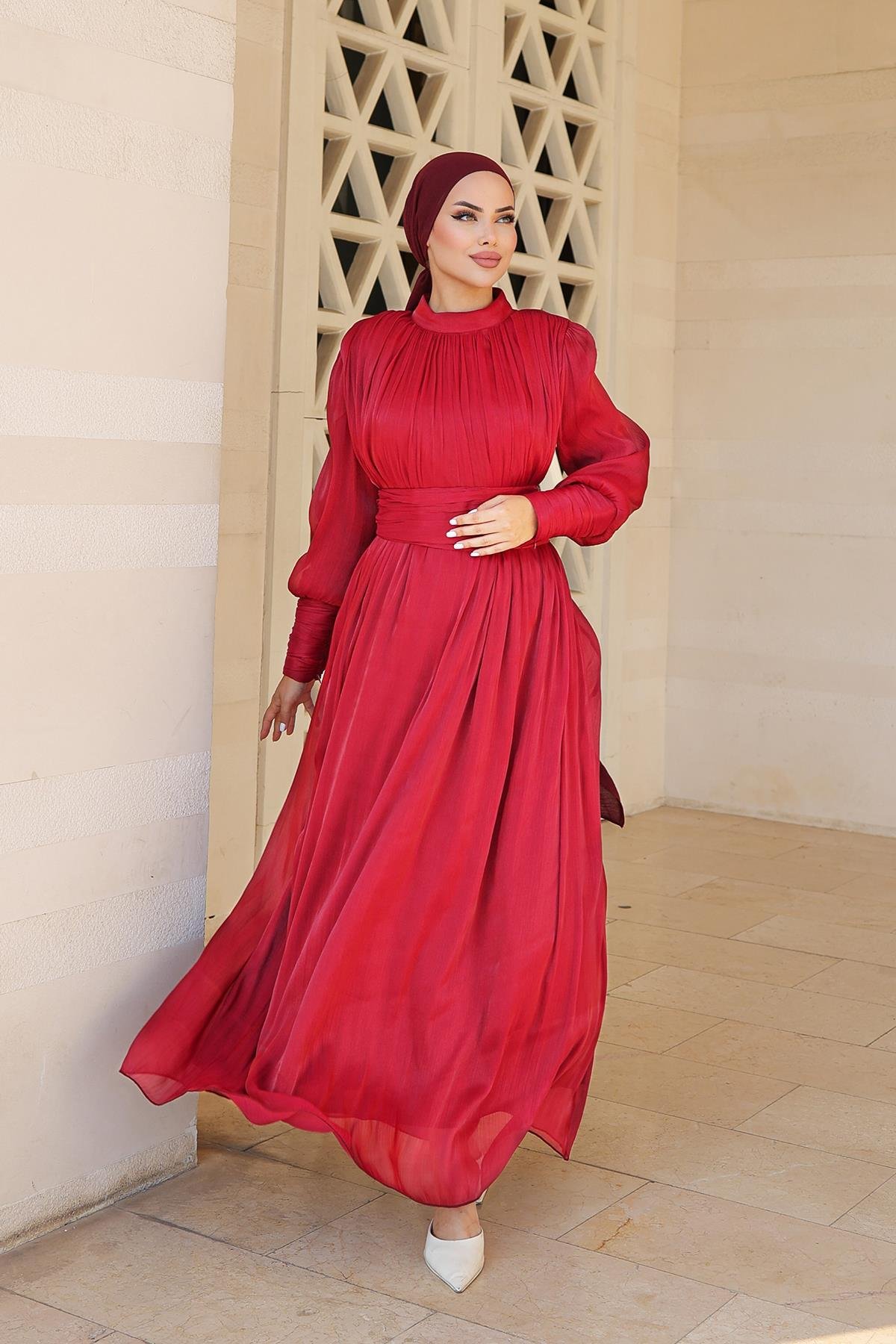 Tesettür Liya Işıltı Abiye BordoLP6086