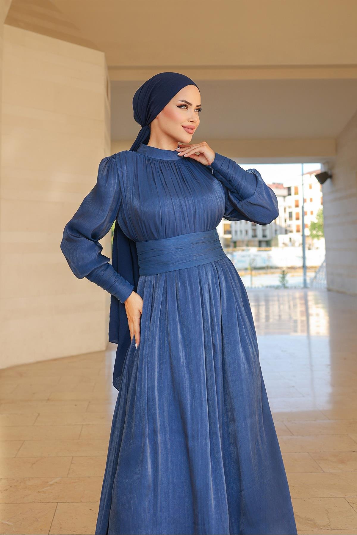 Tesettür Liya Işıltı Abiye LacivertLP6086