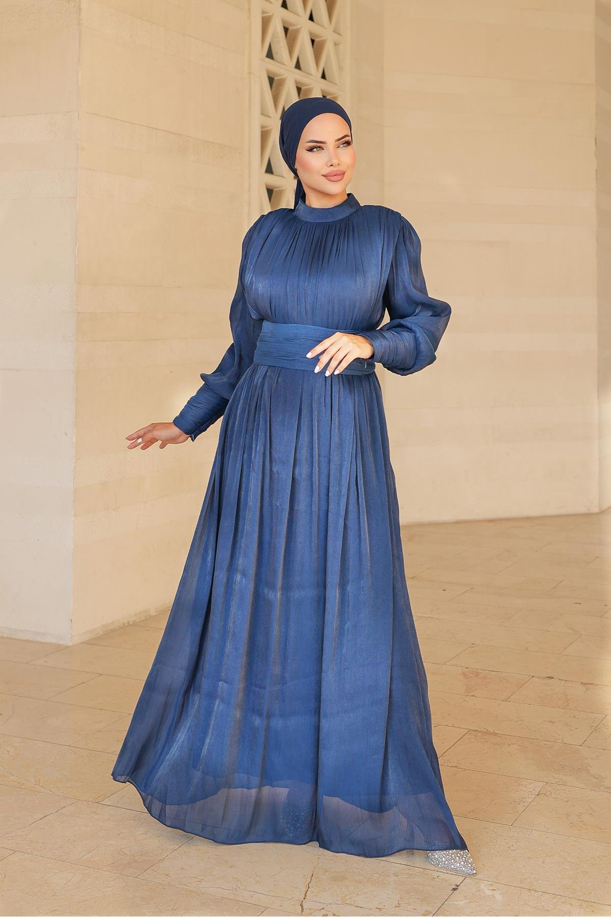 Tesettür Liya Işıltı Abiye LacivertLP6086