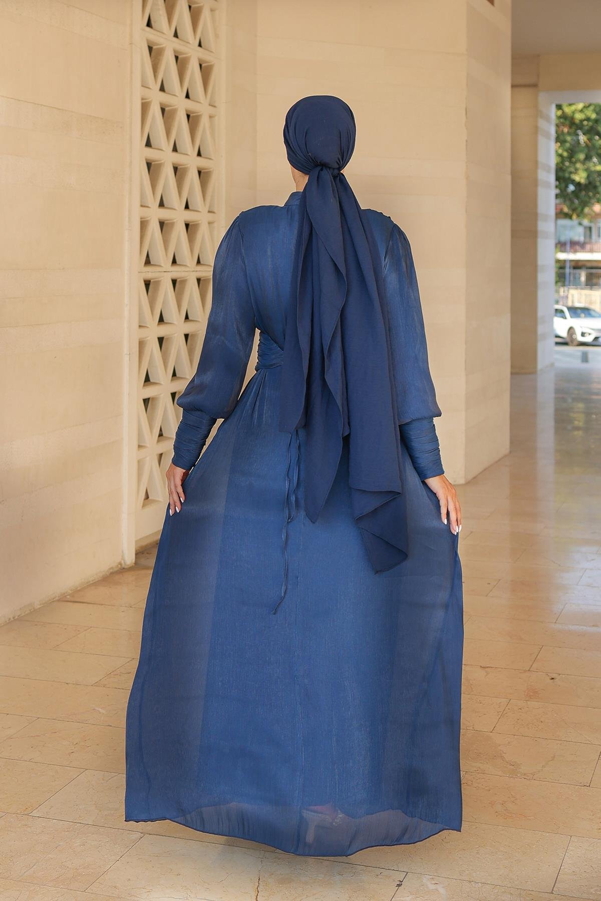 Tesettür Liya Işıltı Abiye LacivertLP6086