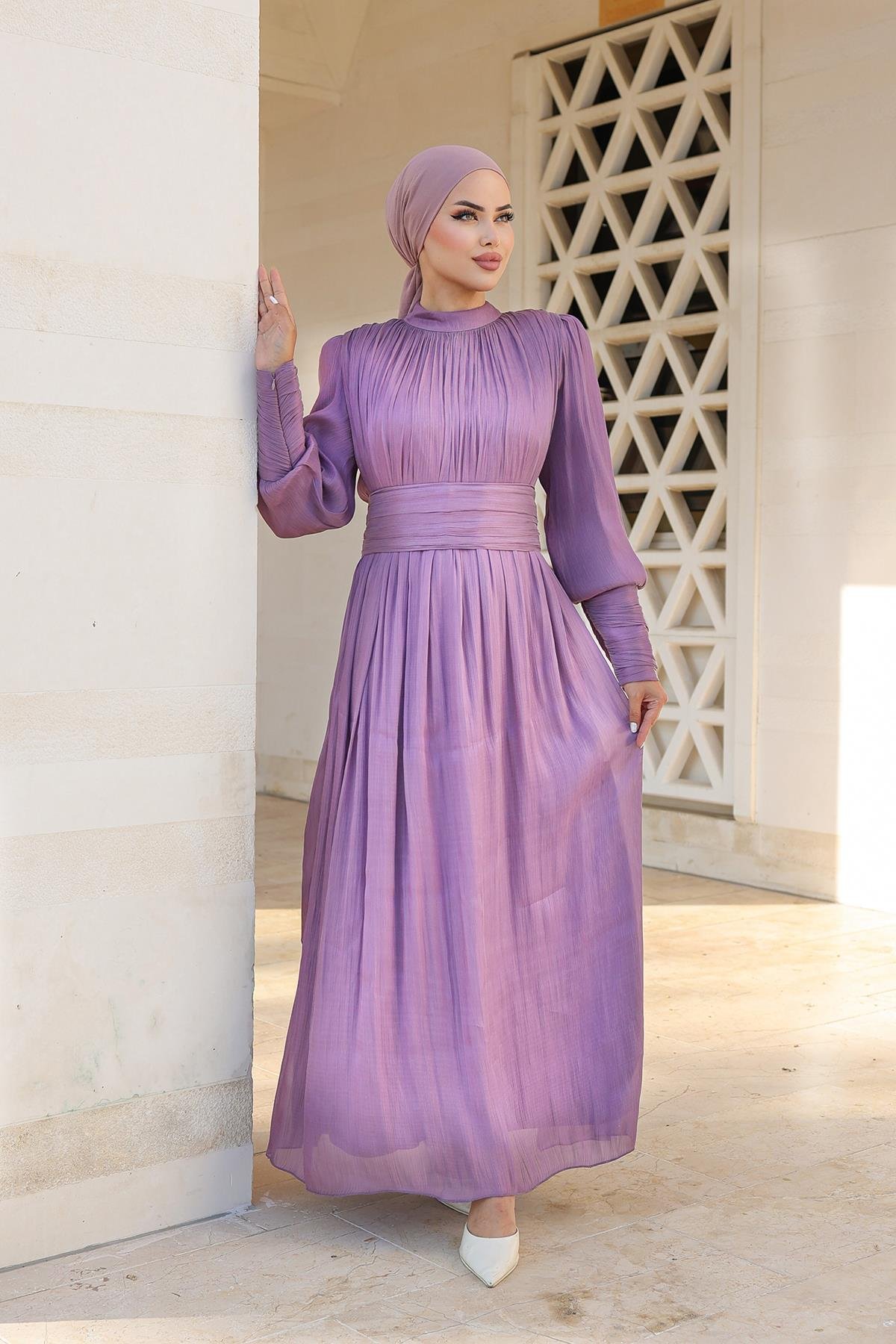 Tesettür Liya Işıltı Abiye LilaLP6086