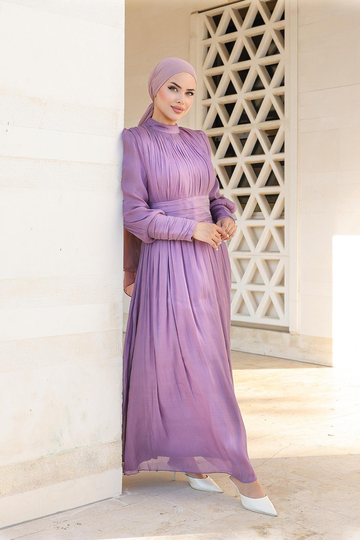 Tesettür Liya Işıltı Abiye LilaLP6086