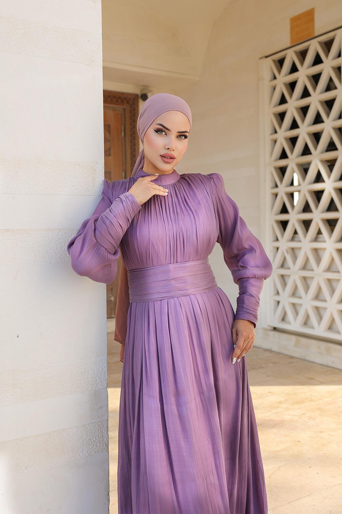 Tesettür Liya Işıltı Abiye LilaLP6086