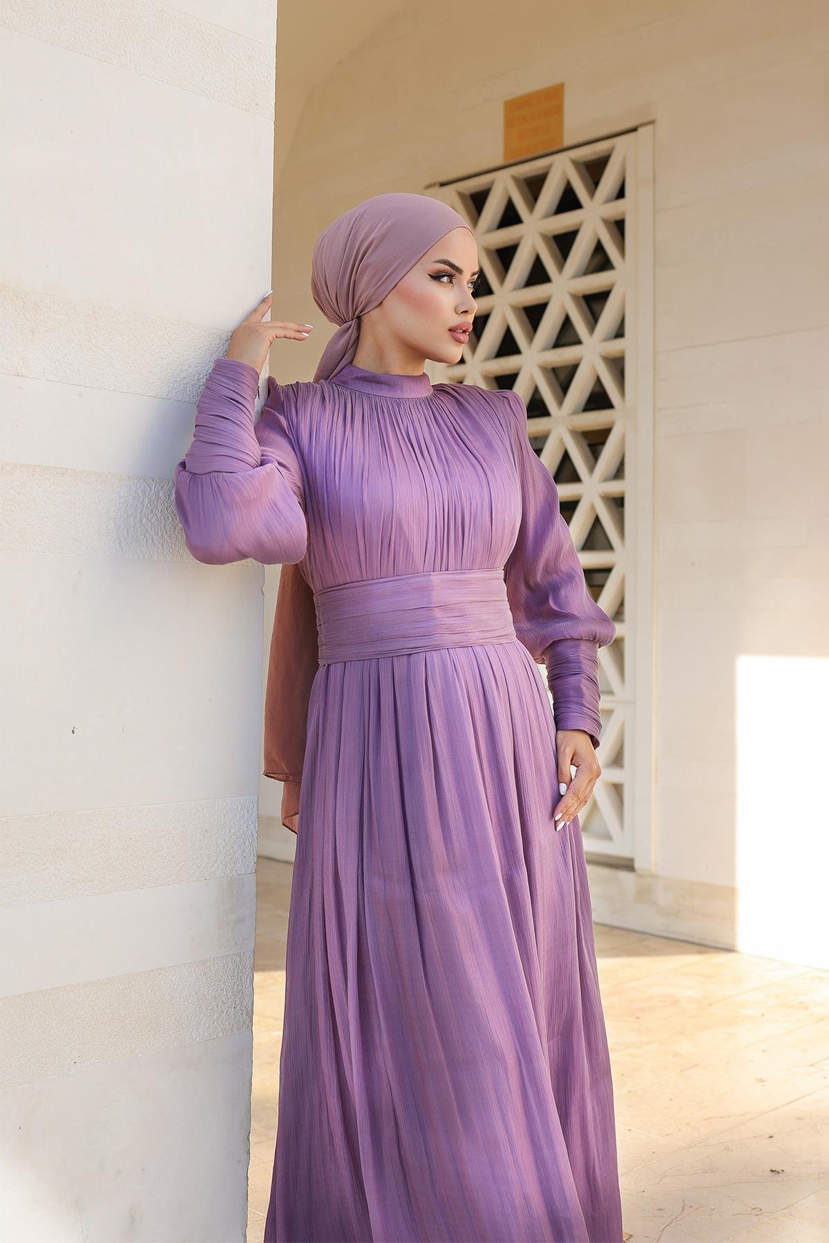 Tesettür Liya Işıltı Abiye LilaLP6086