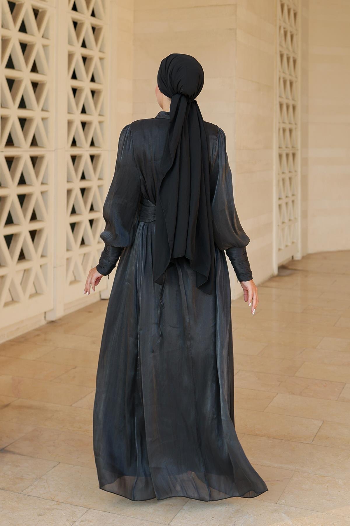 Tesettür Liya Işıltı Abiye SiyahLP6086