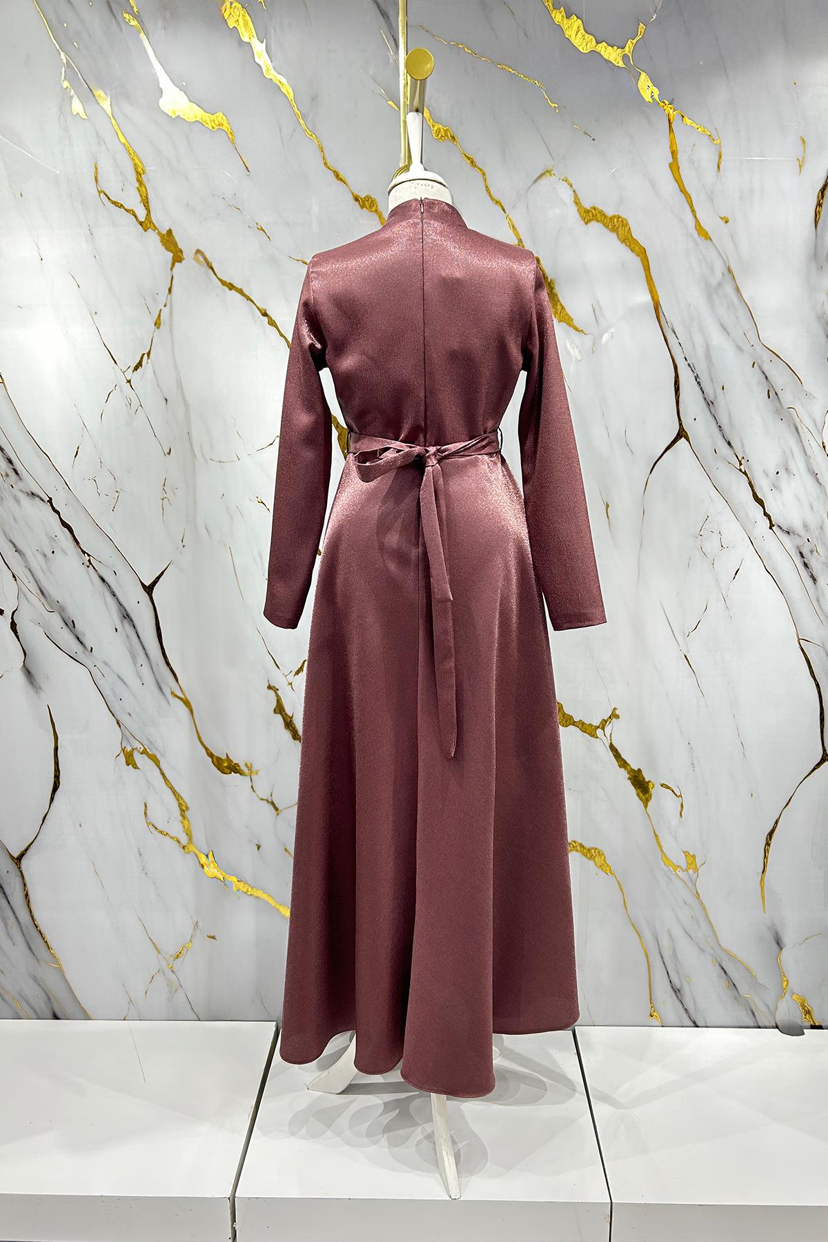 Tesettür Loya Krep Saten Abiye GülLP6141-1