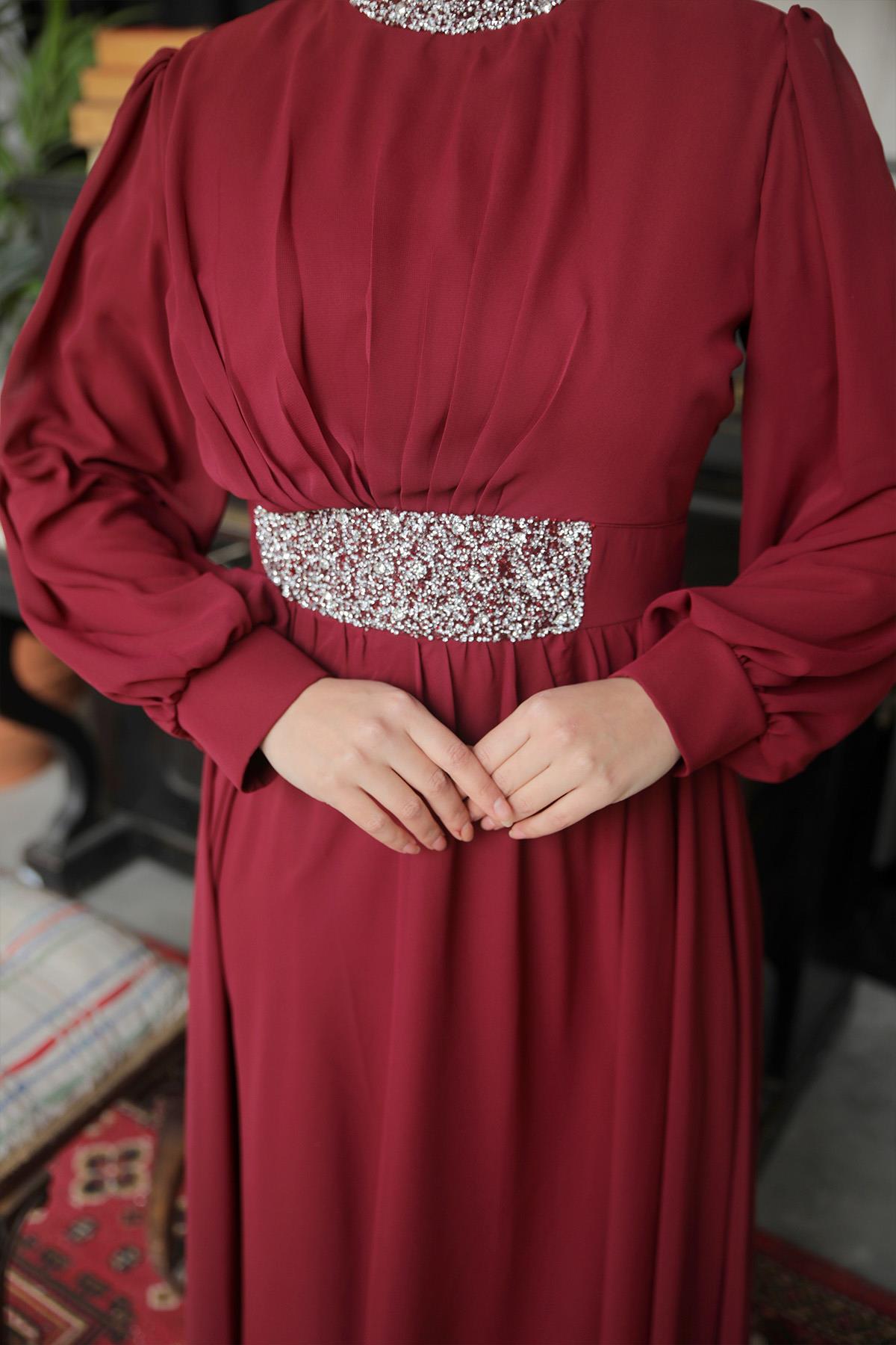 Tesettür Masal Abiye BordoLP6007