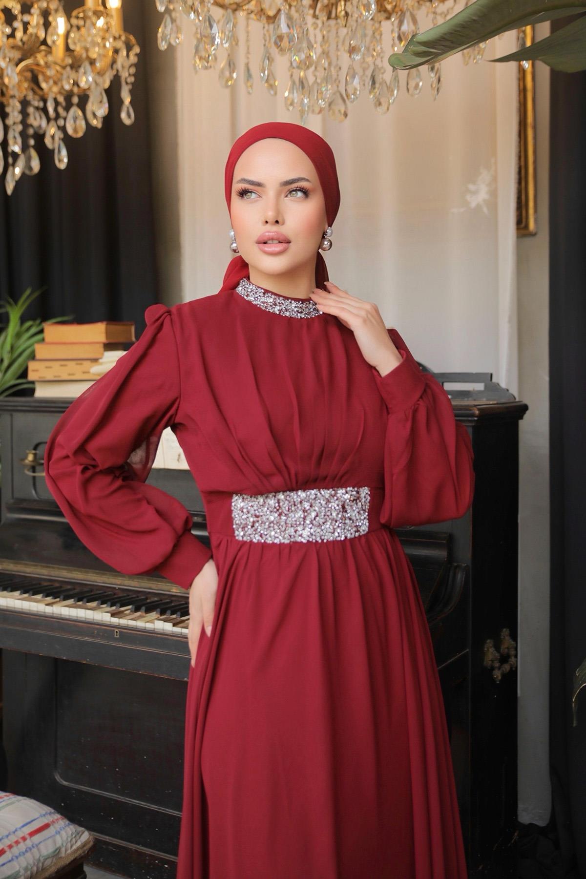 Tesettür Masal Abiye BordoLP6007