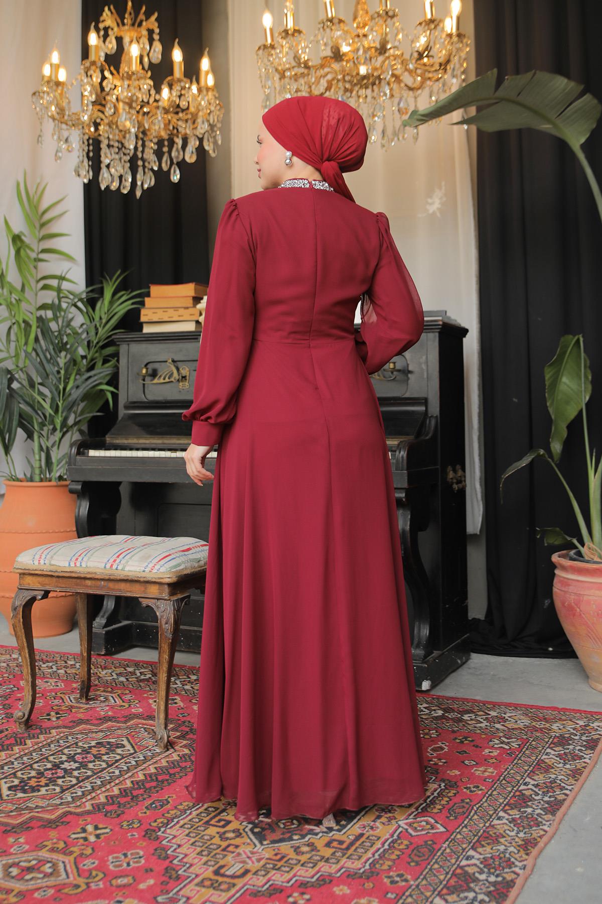 Tesettür Masal Abiye BordoLP6007