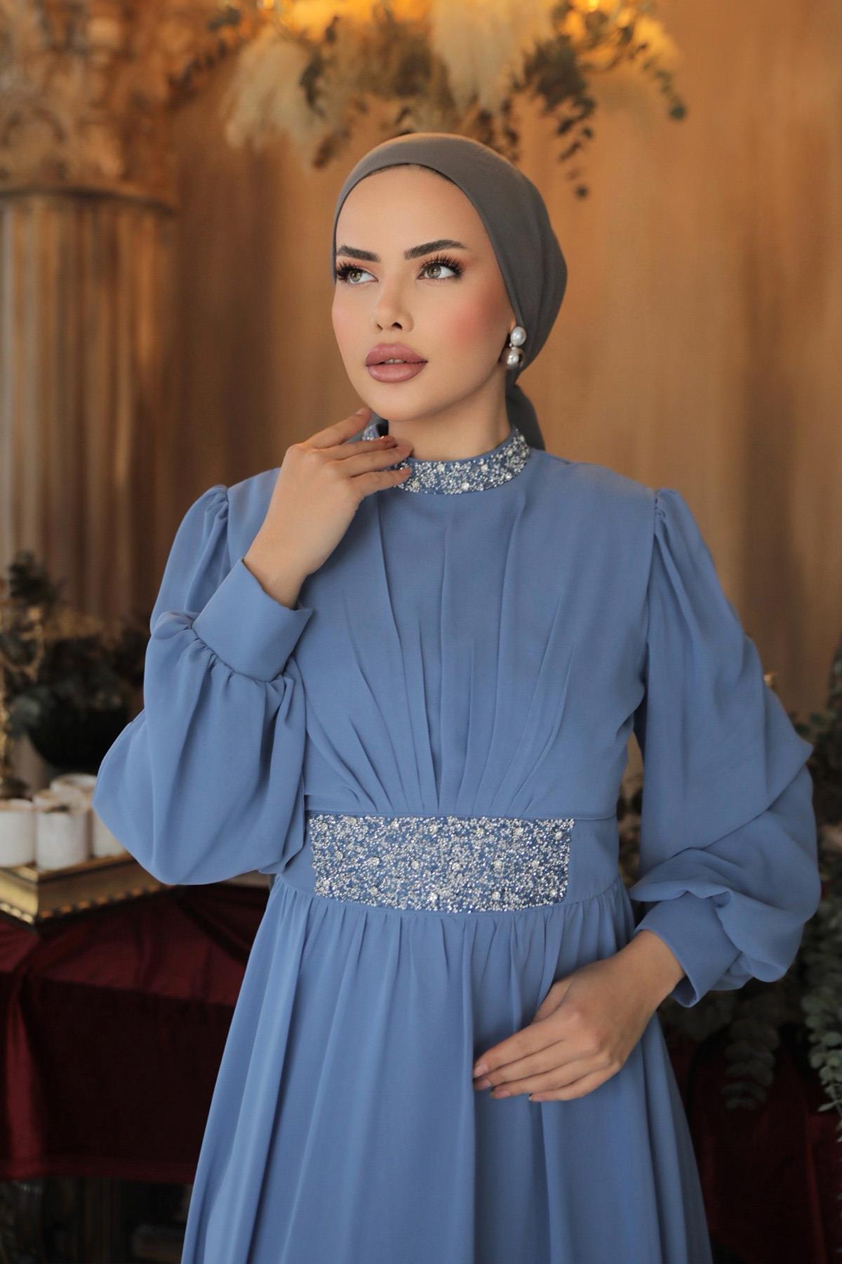Tesettür Masal Abiye IndigoLP6007