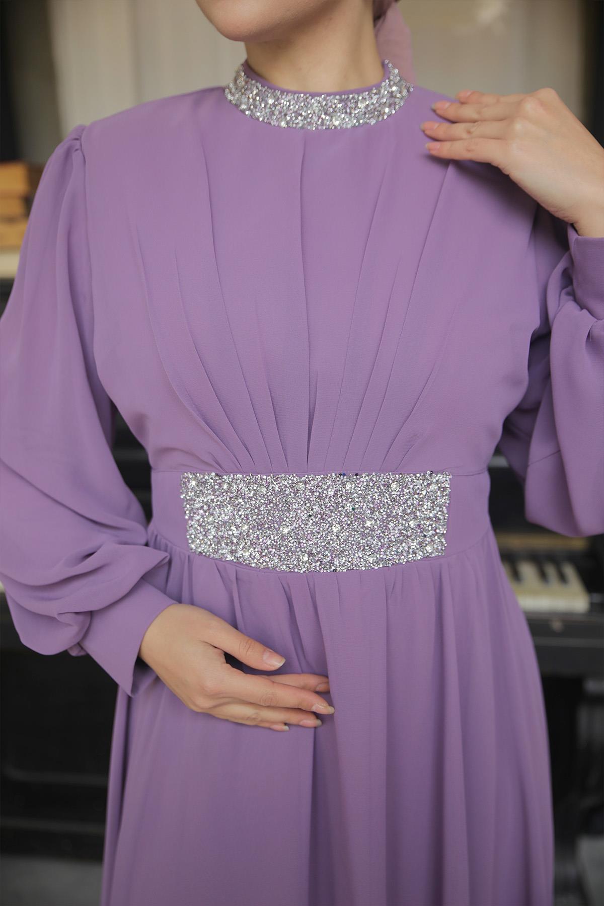 Tesettür Masal Abiye LilaLP6007