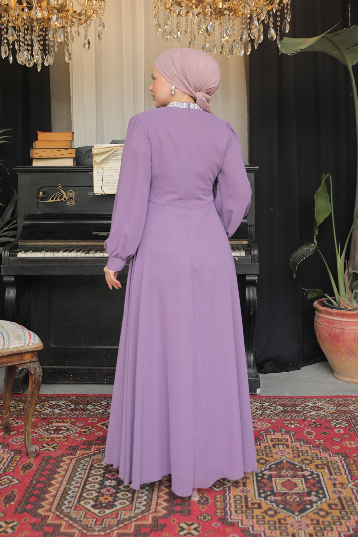 Tesettür Masal Abiye LilaLP6007