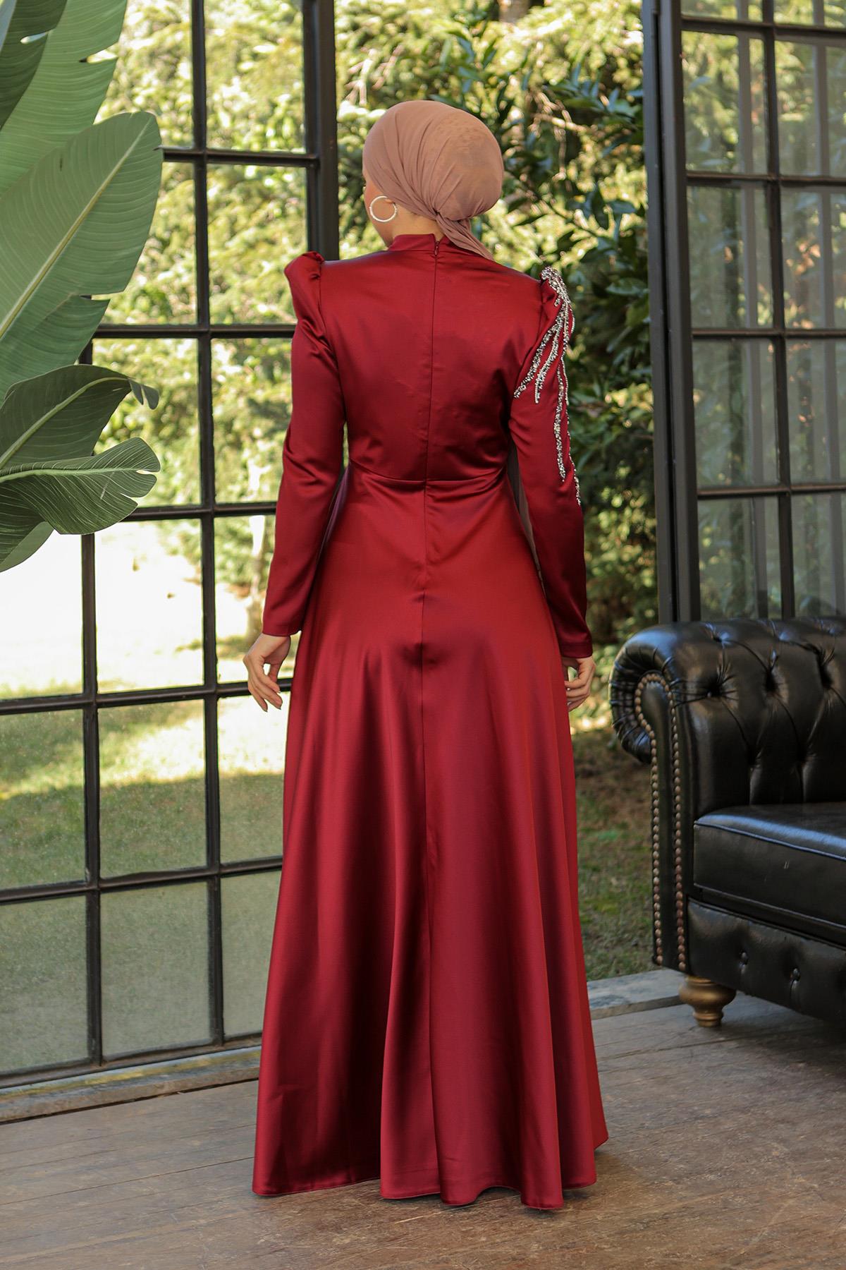 Tesettür Mina Saten Abiye BordoLP6010