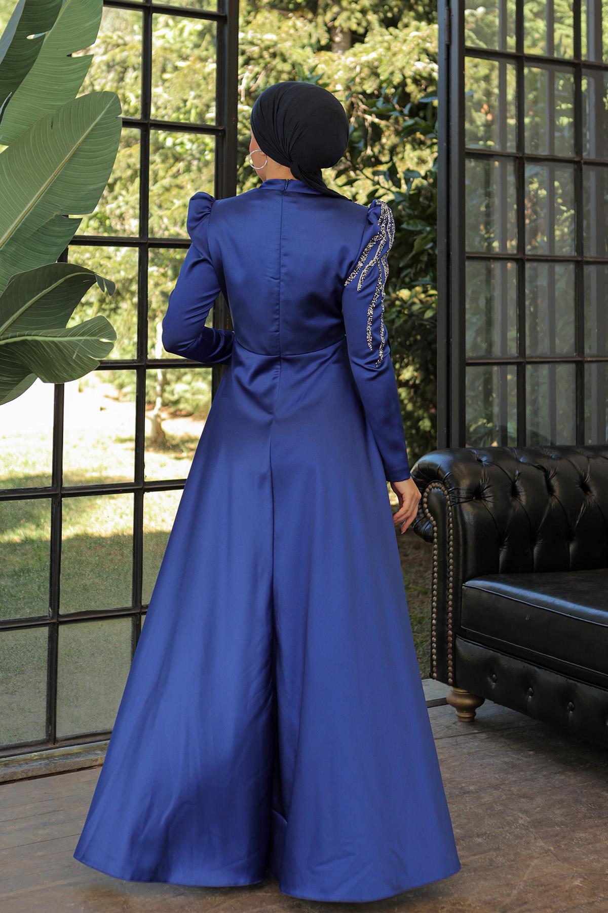 Tesettür Mina Saten Abiye Saks MavisiLP6010