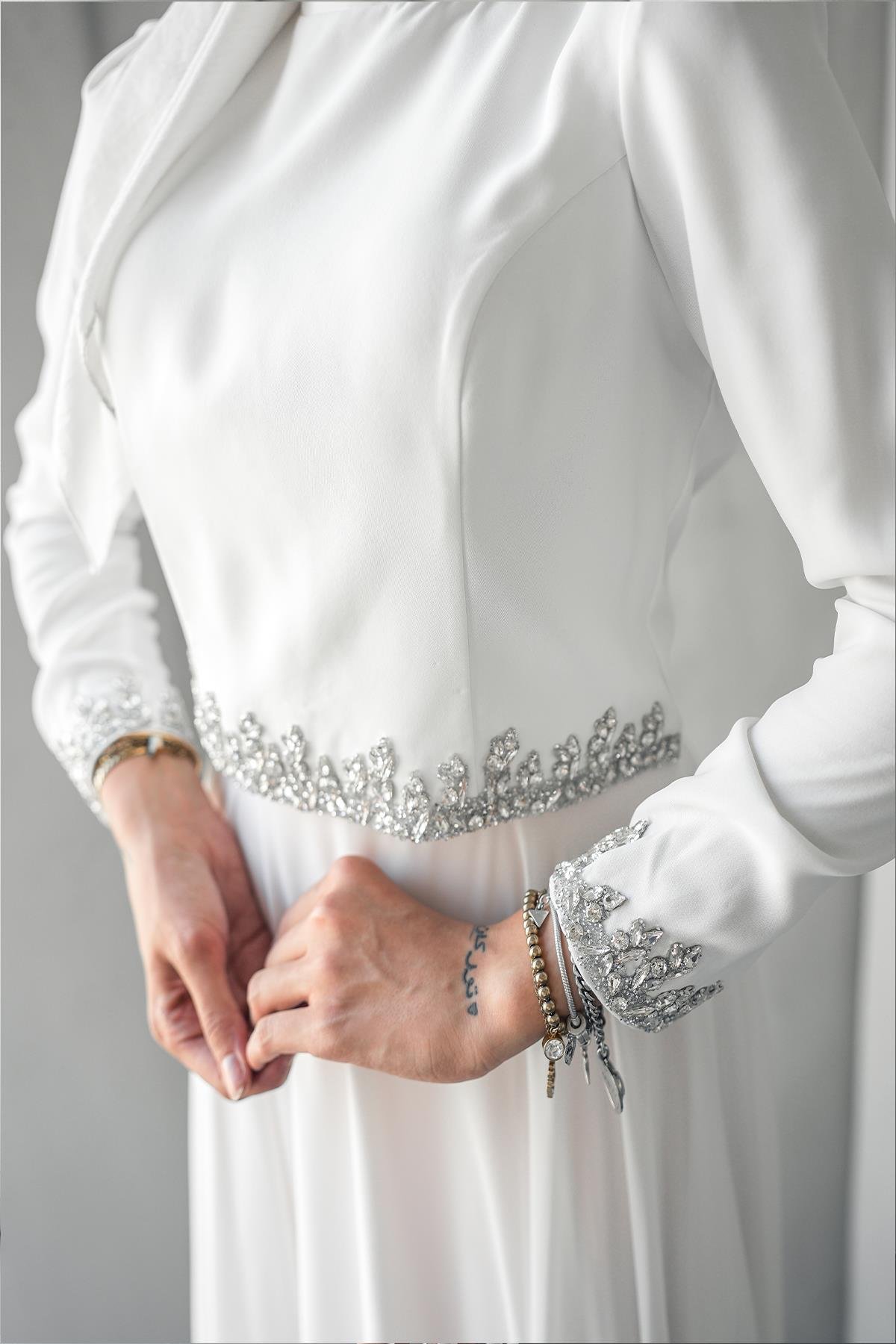 Tesettür Mona Adriana Takım Abiye BeyazLP6303