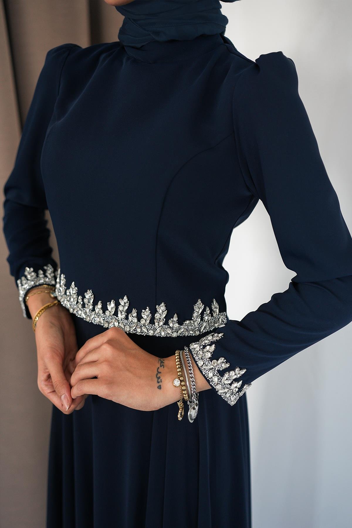 Tesettür Mona Adriana Takım Abiye LacivertLP6303