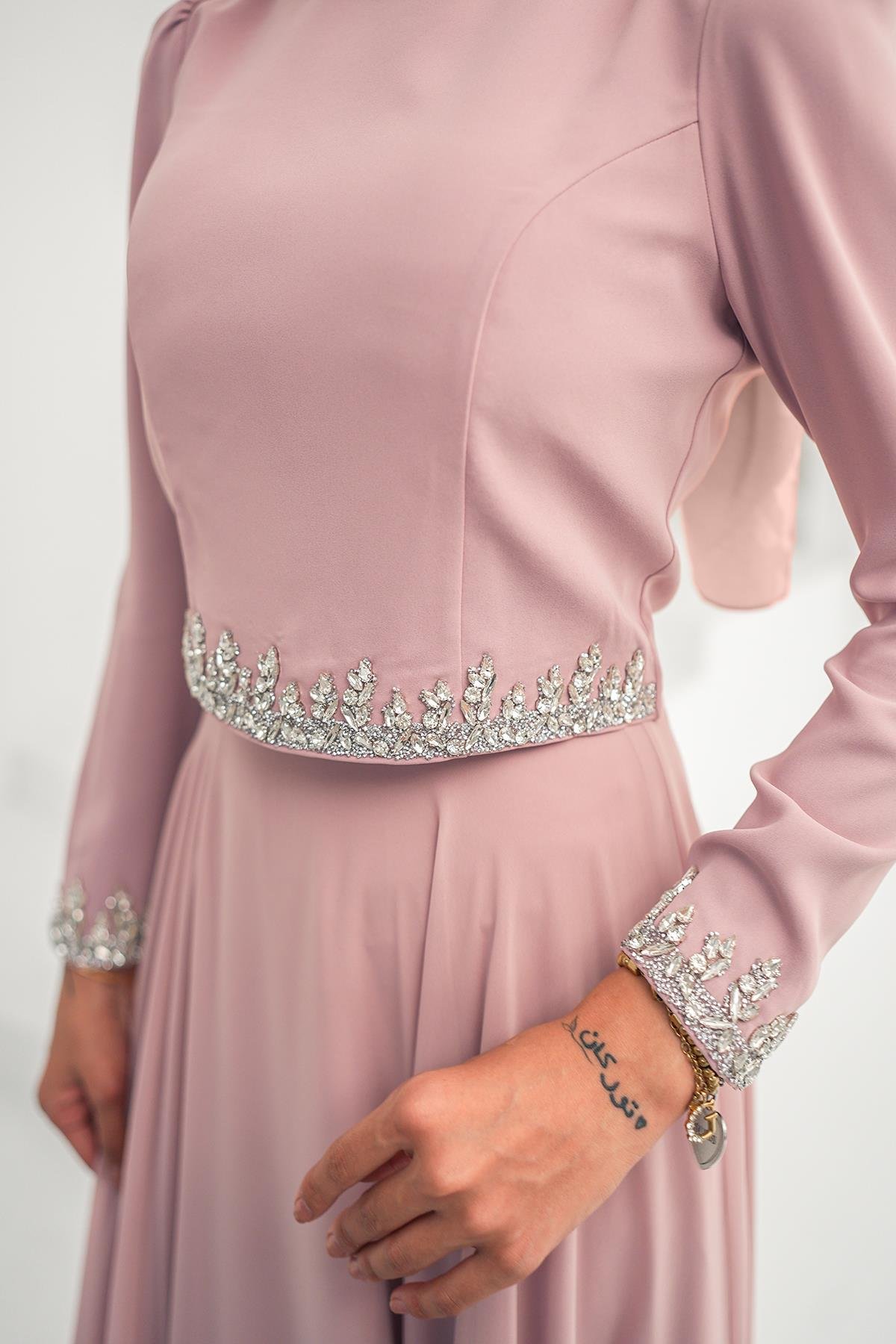 Tesettür Mona Adriana Takım Abiye PudraLP6303