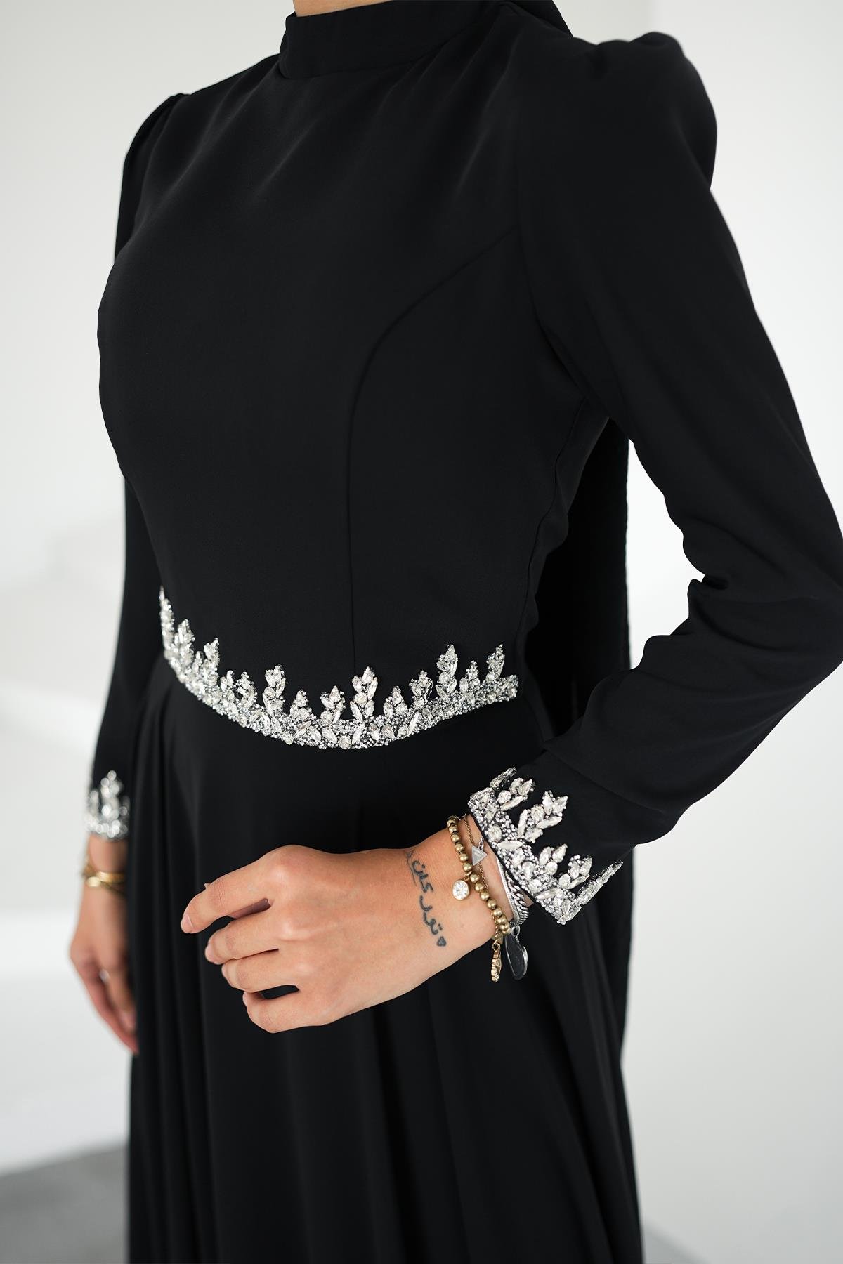 Tesettür Mona Adriana Takım Abiye SiyahLP6303