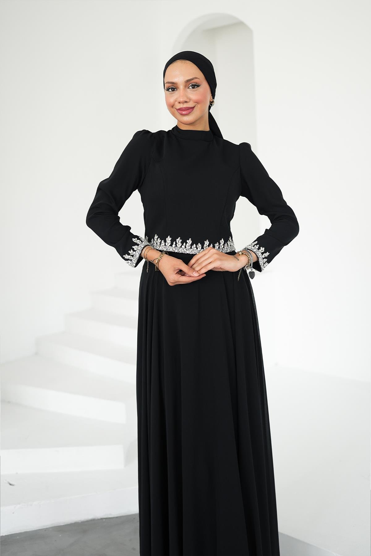 Tesettür Mona Adriana Takım Abiye SiyahLP6303