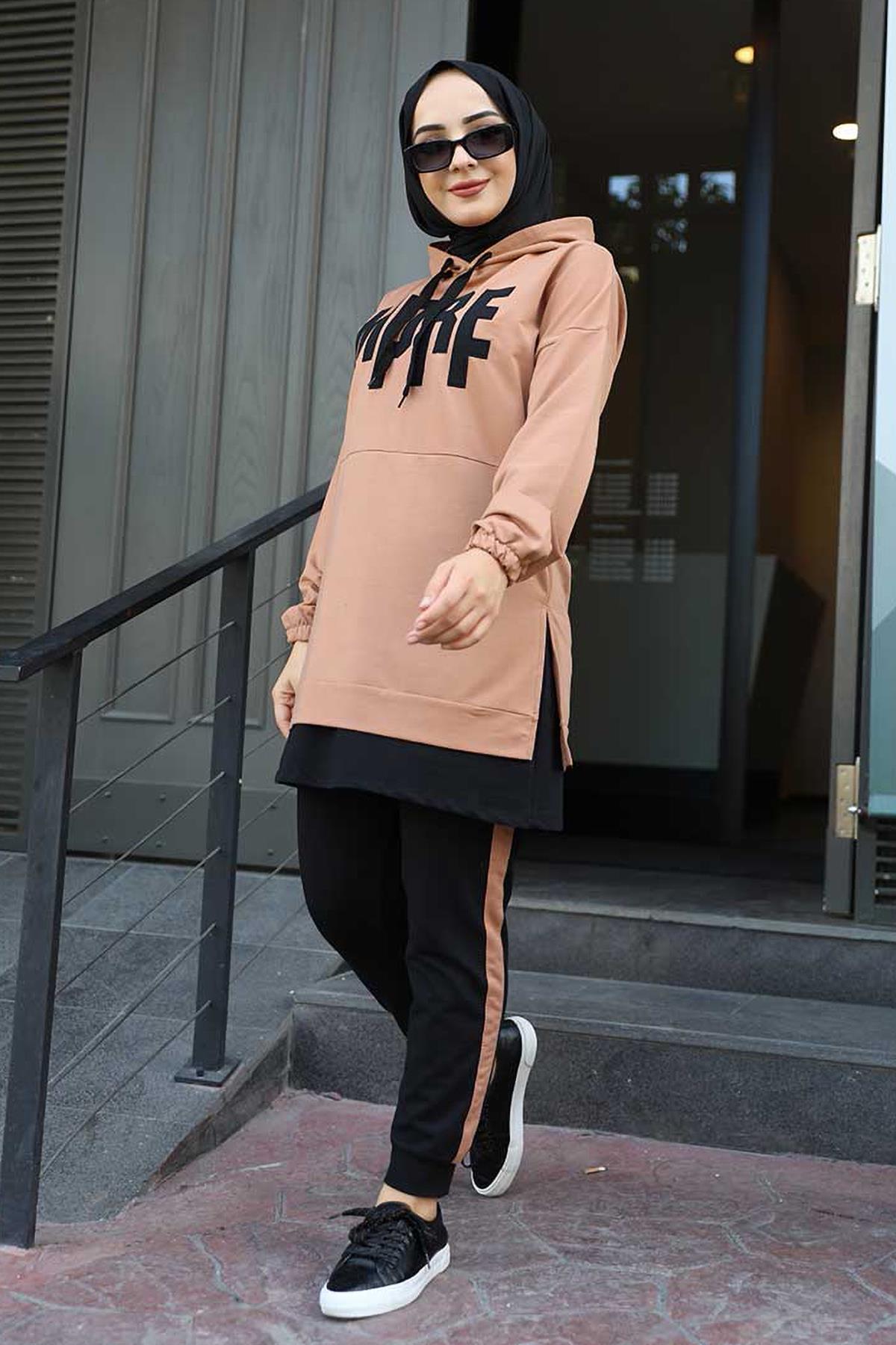 Tesettür MPRF Baskılı İkili Takım VizonHM1545