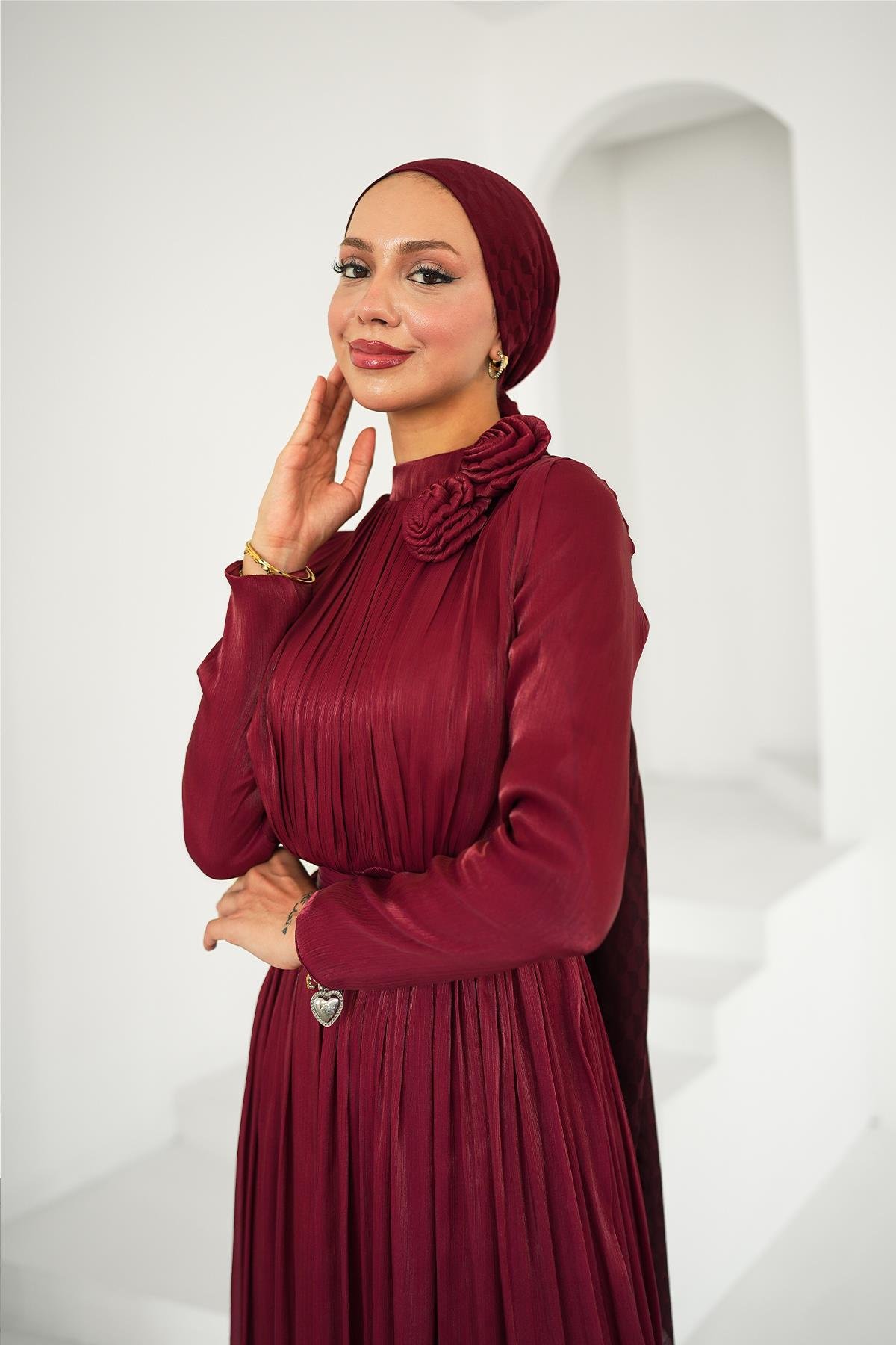 Tesettür Nevgül Işıltı Abiye BordoLP6298