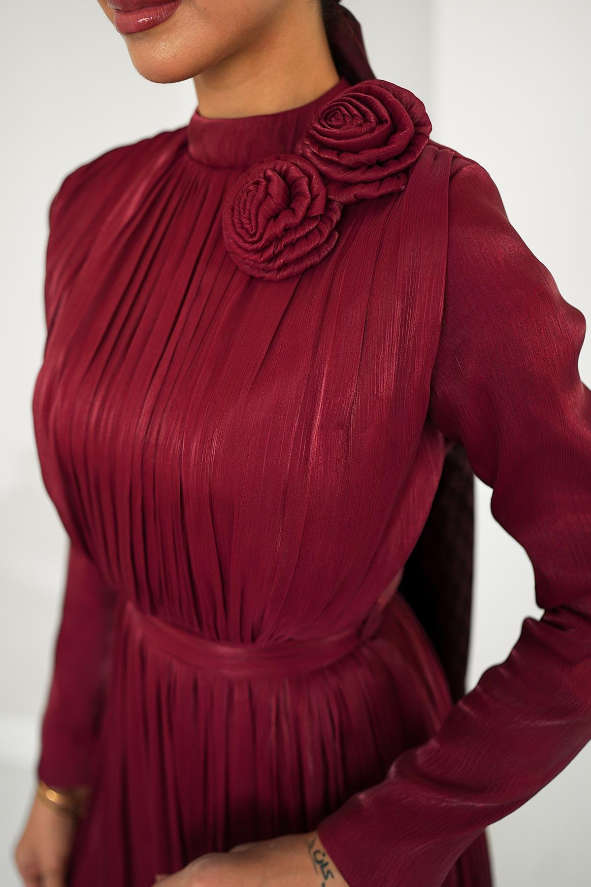 Tesettür Nevgül Işıltı Abiye BordoLP6298