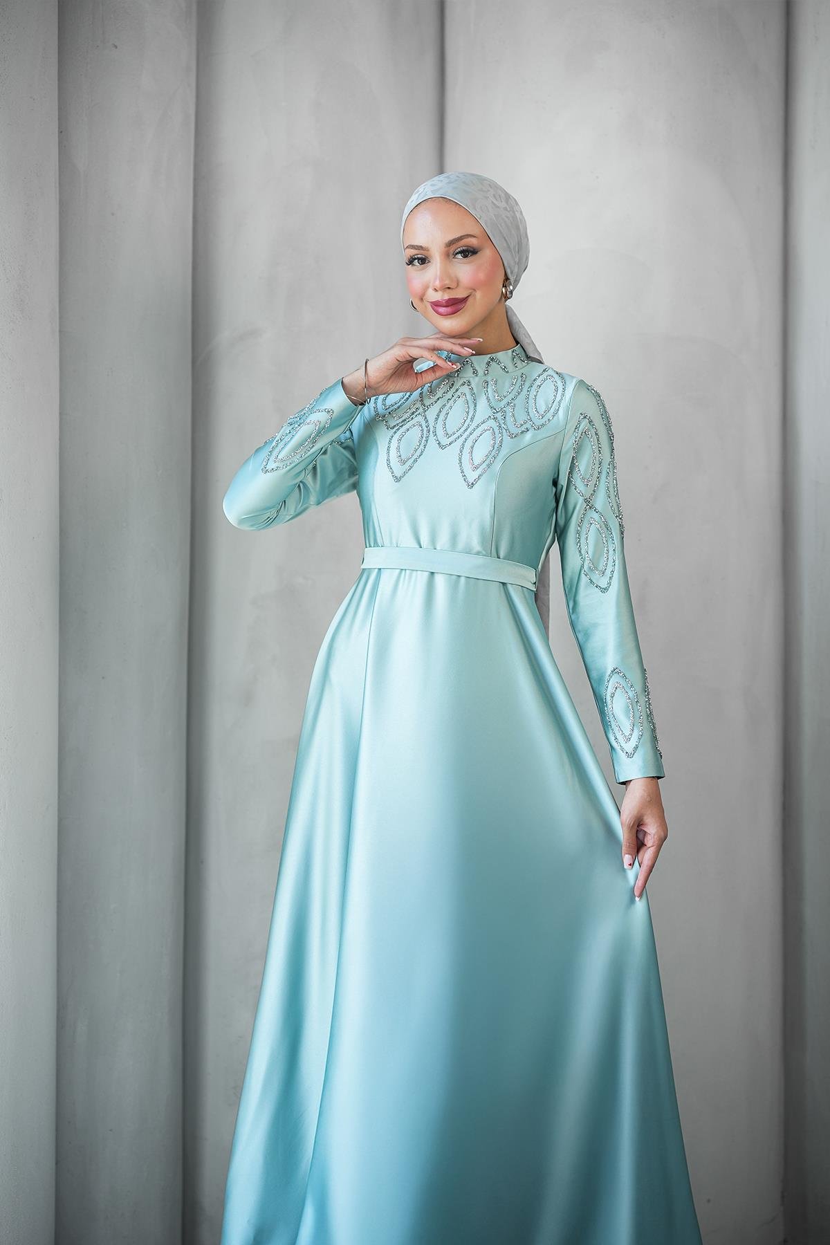Tesettür Nihan Saten Abiye MintLP6309